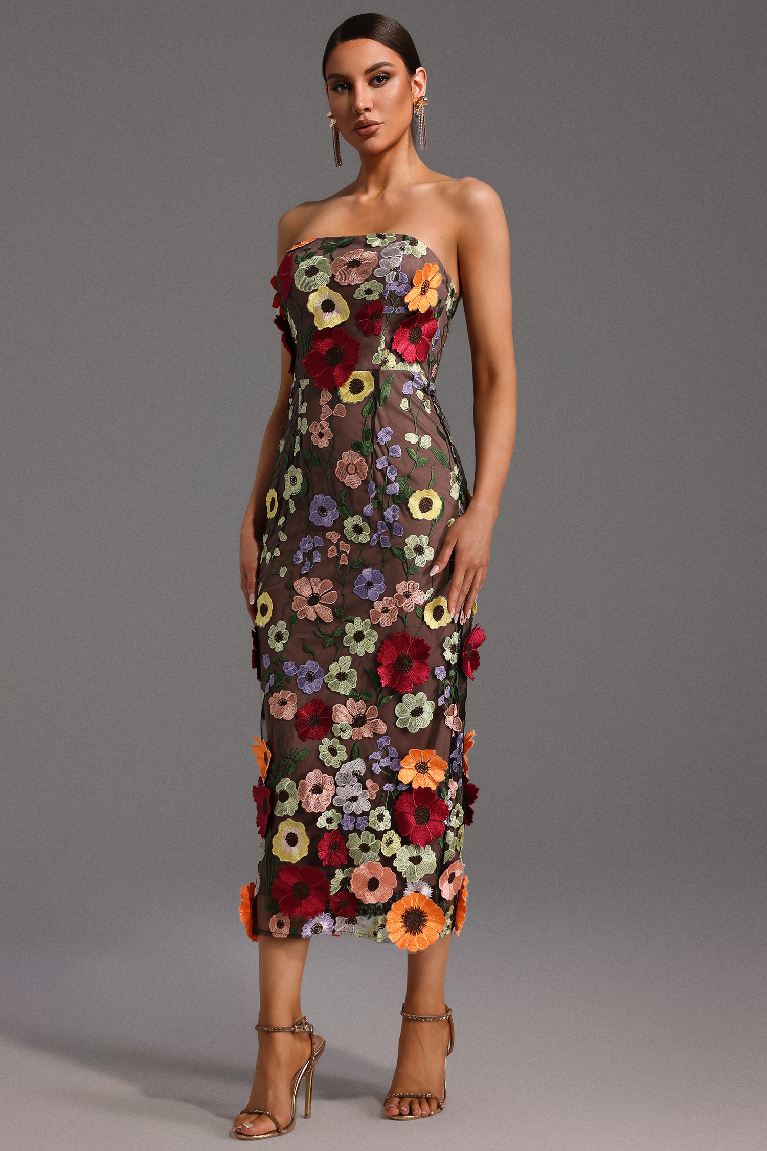 Jaylee Sleeveless Flowers Maxi Dress