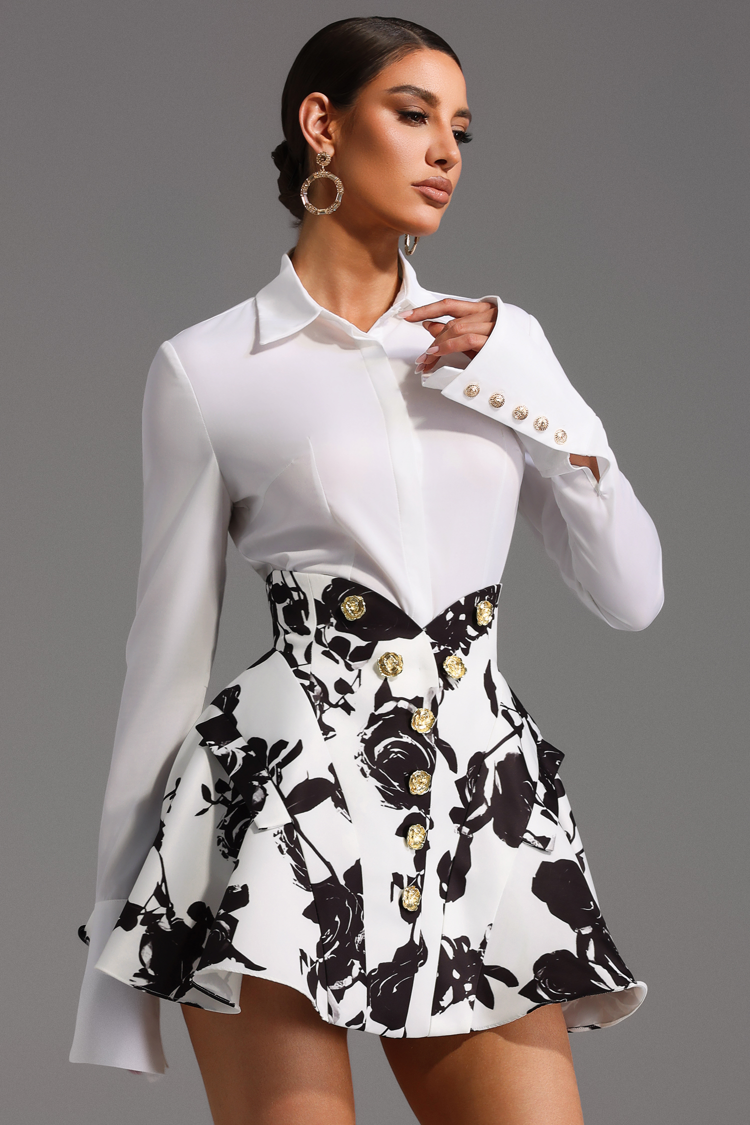 Eithne Long Sleeve Printing Mini Two-Piece Set