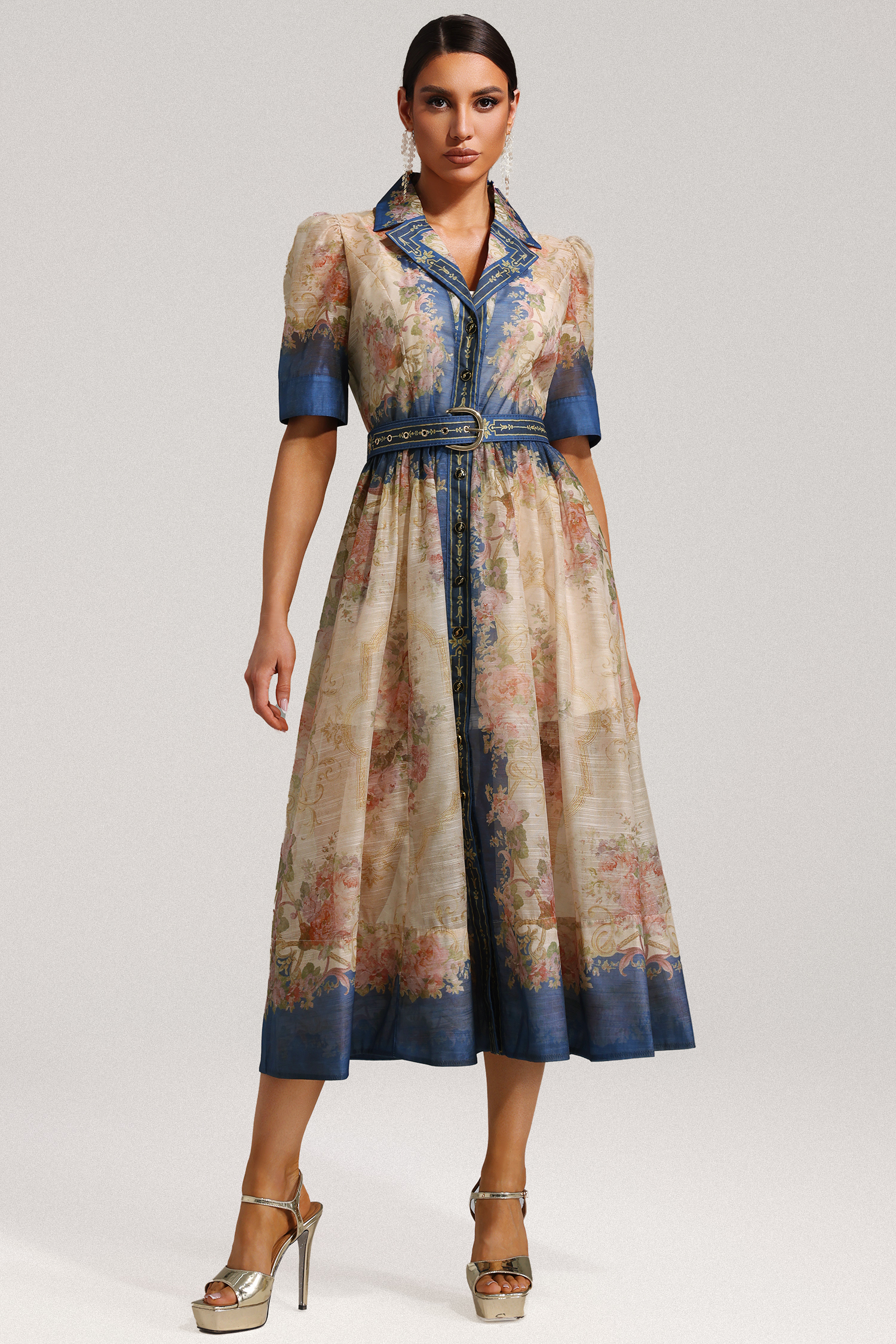 Paloma  Short Sleeve Floral Printed Midi Dress