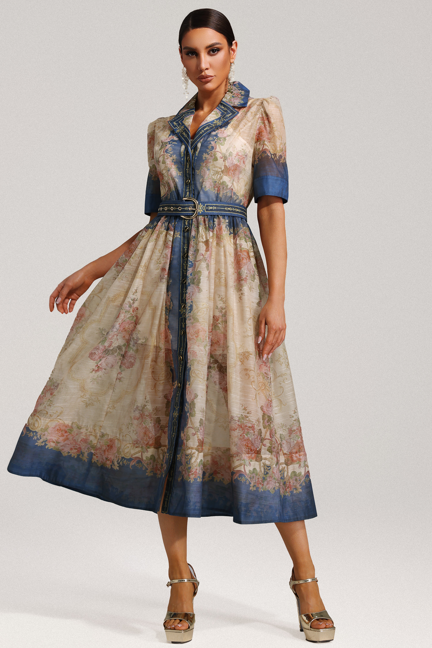 Paloma  Short Sleeve Floral Printed Midi Dress