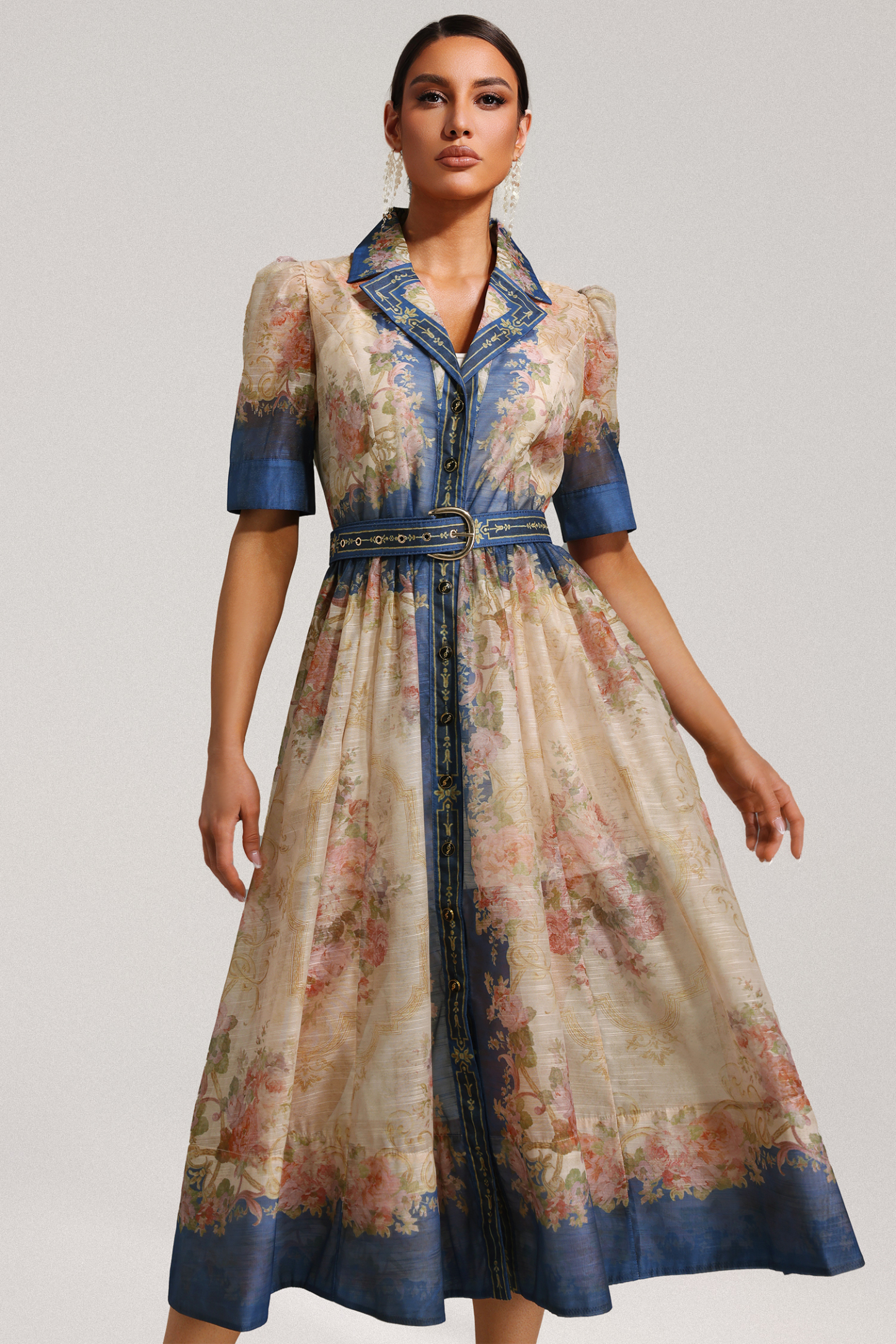 Paloma  Short Sleeve Floral Printed Midi Dress