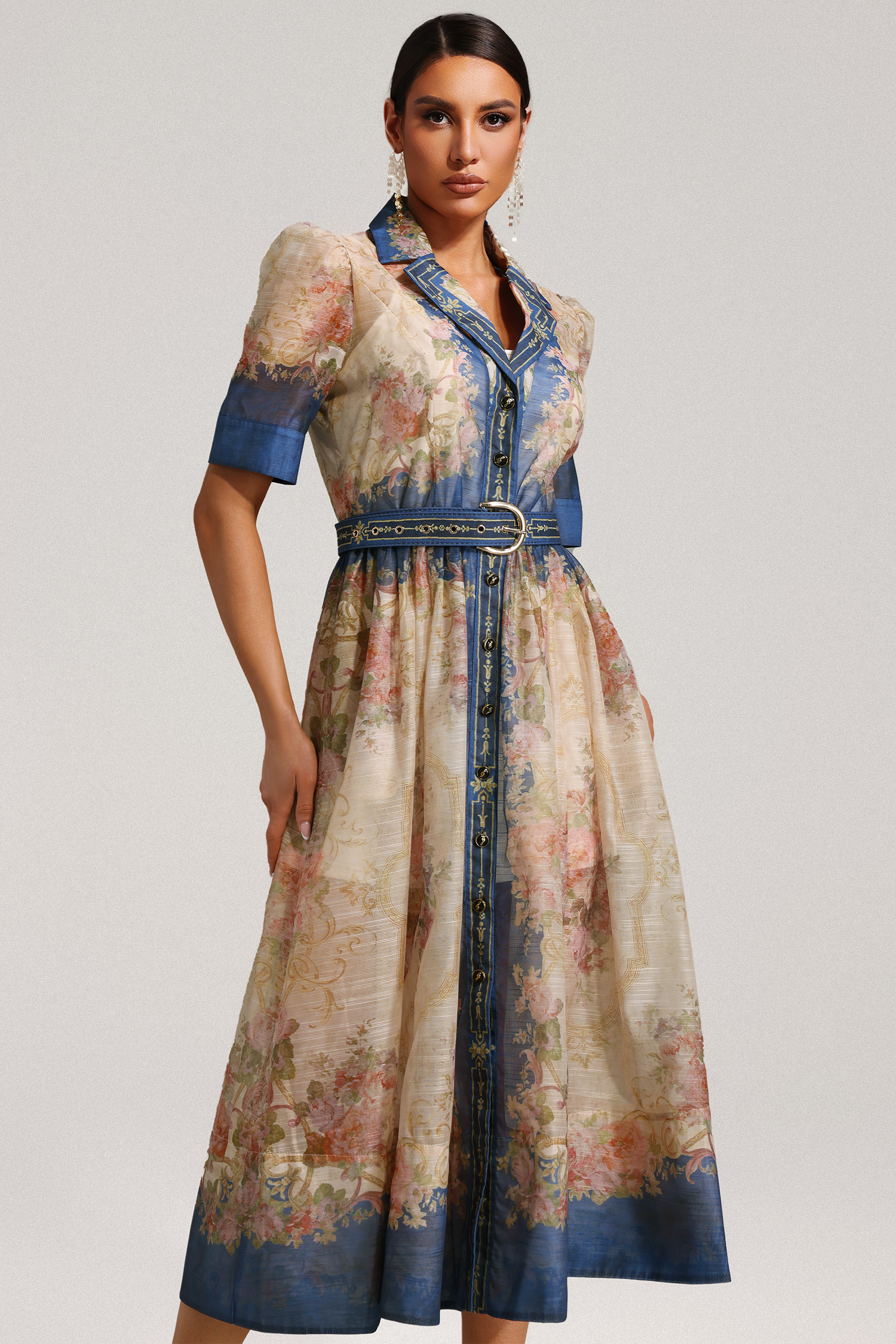 Paloma  Short Sleeve Floral Printed Midi Dress