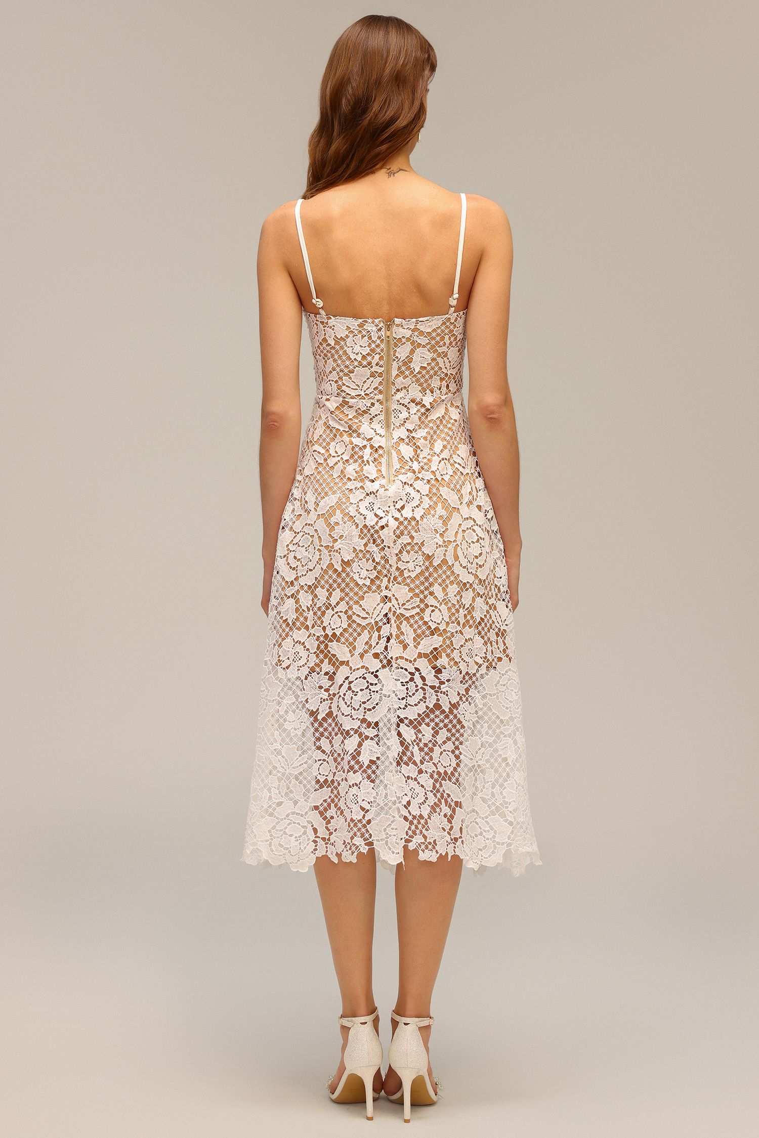 Tereza Halter Hollow Out Flowers Lace Midi Dress