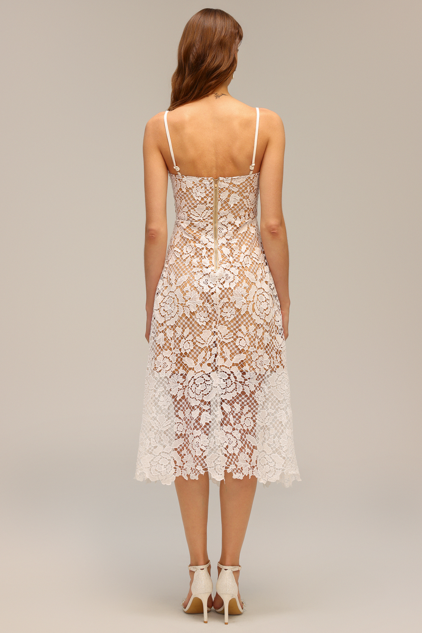 Tereza Halter Hollow Out Flowers Lace Midi Dress