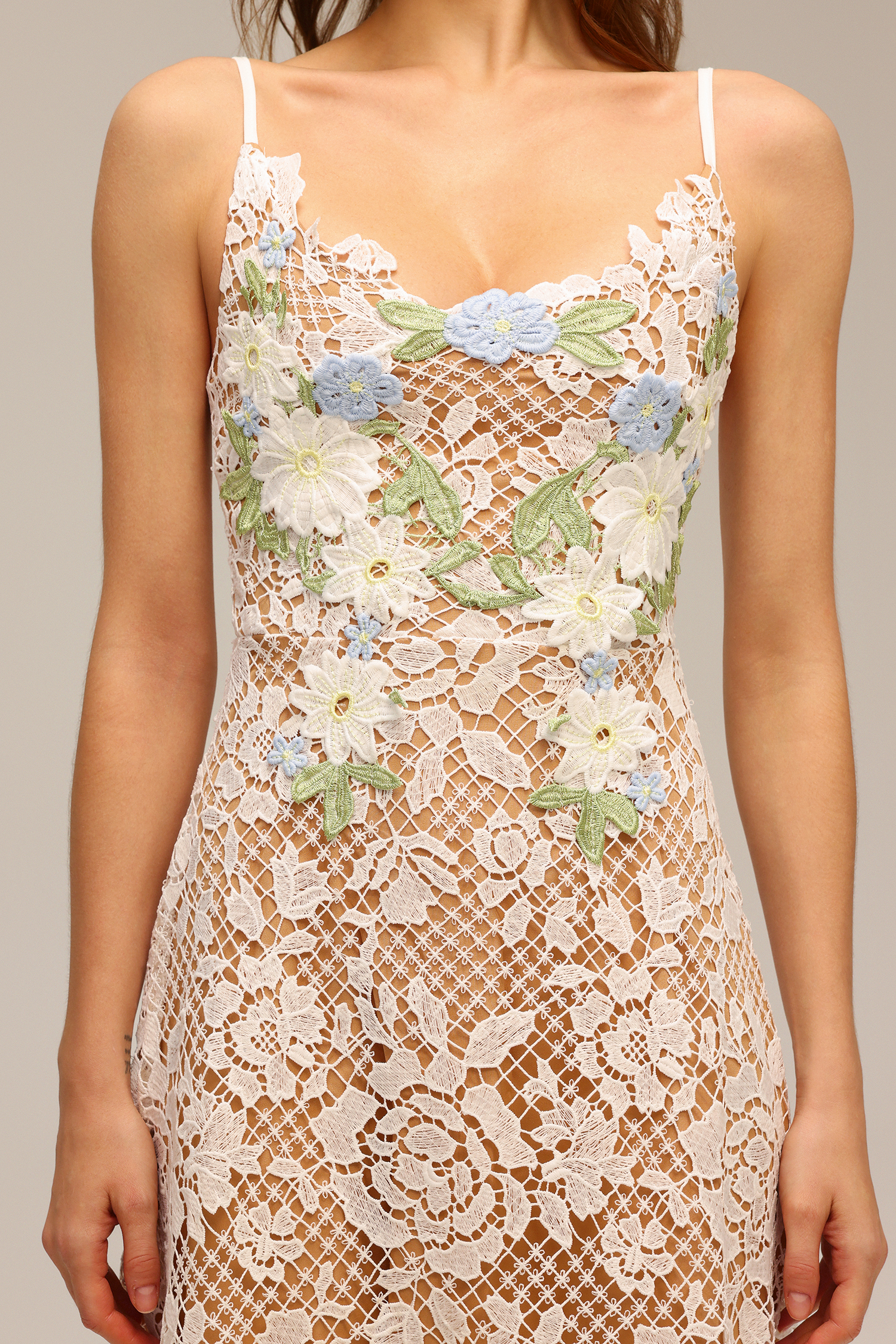 Tereza Halter Hollow Out Flowers Lace Midi Dress