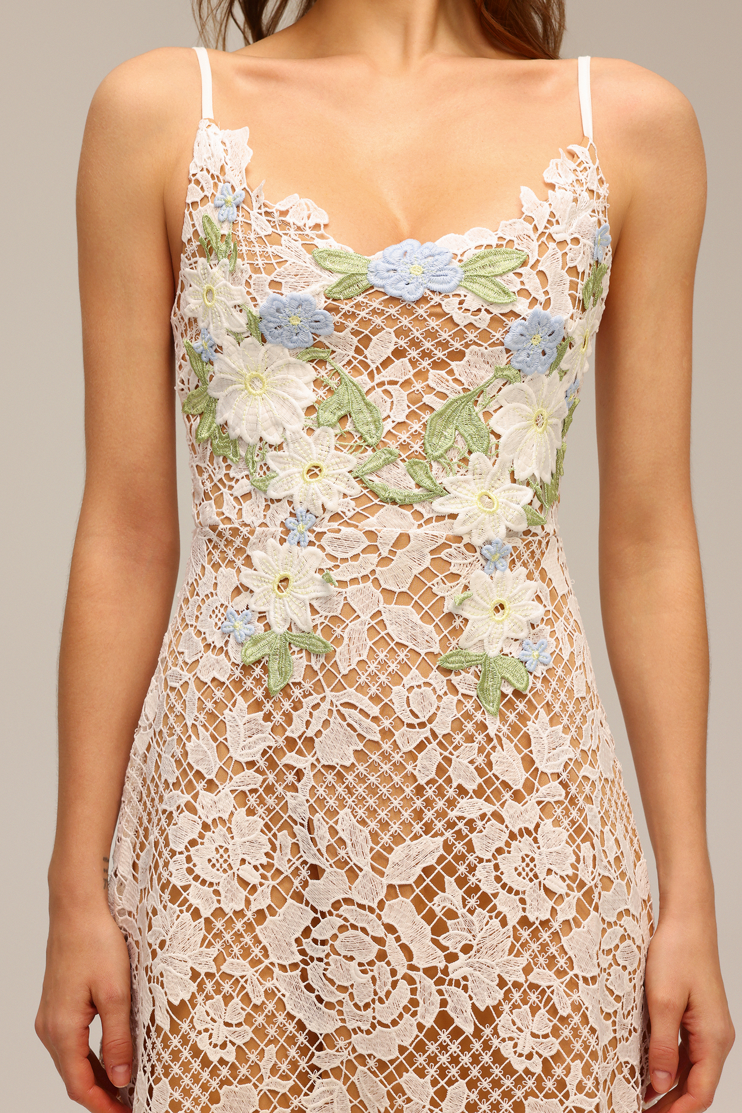 Tereza Halter Hollow Out Flowers Lace Midi Dress