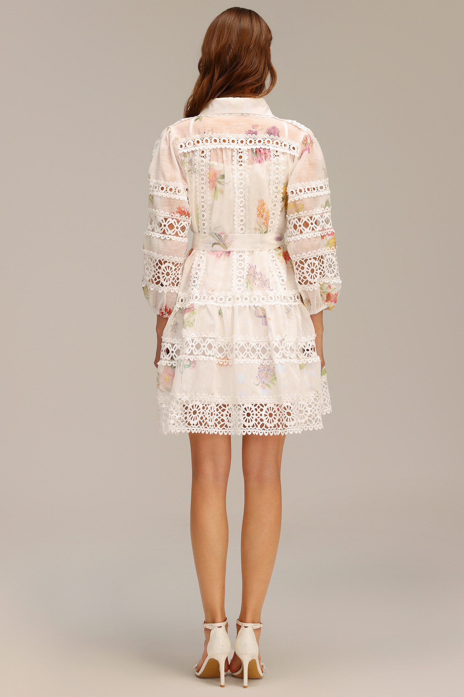 Isabeau Lace Long Sleeve Floral Printed Mini Dress