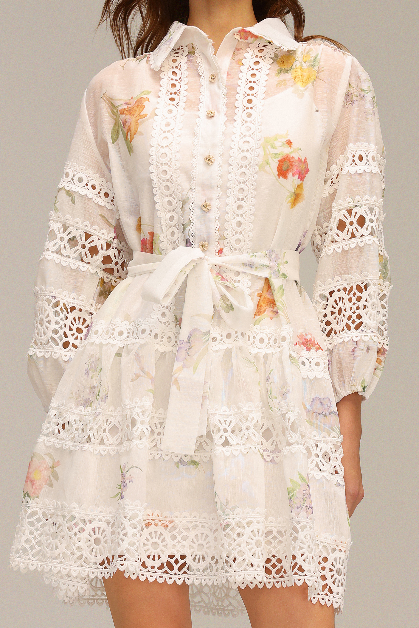 Isabeau Lace Long Sleeve Floral Printed Mini Dress