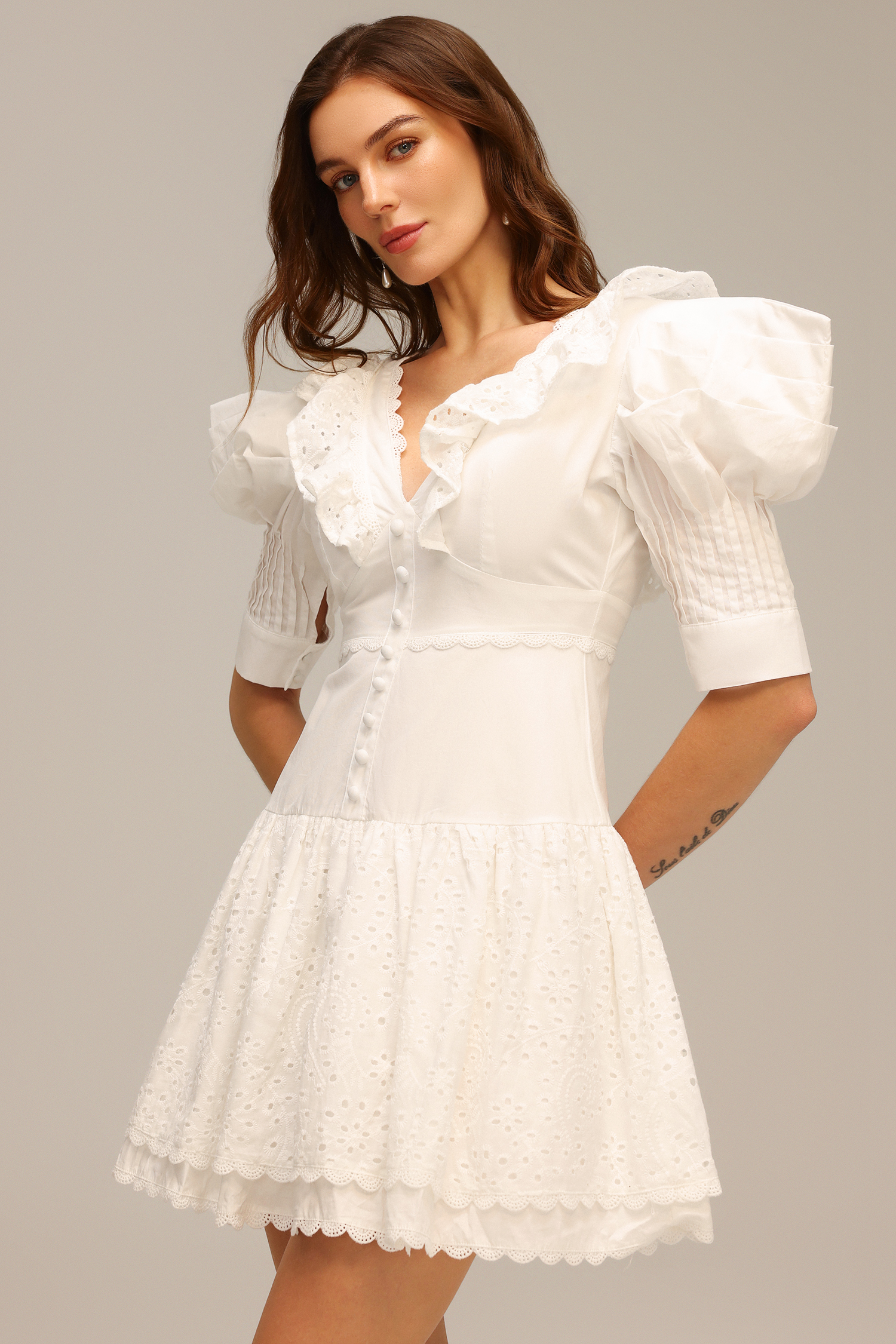 Esther V-Neck Floral Lace Mini Dress