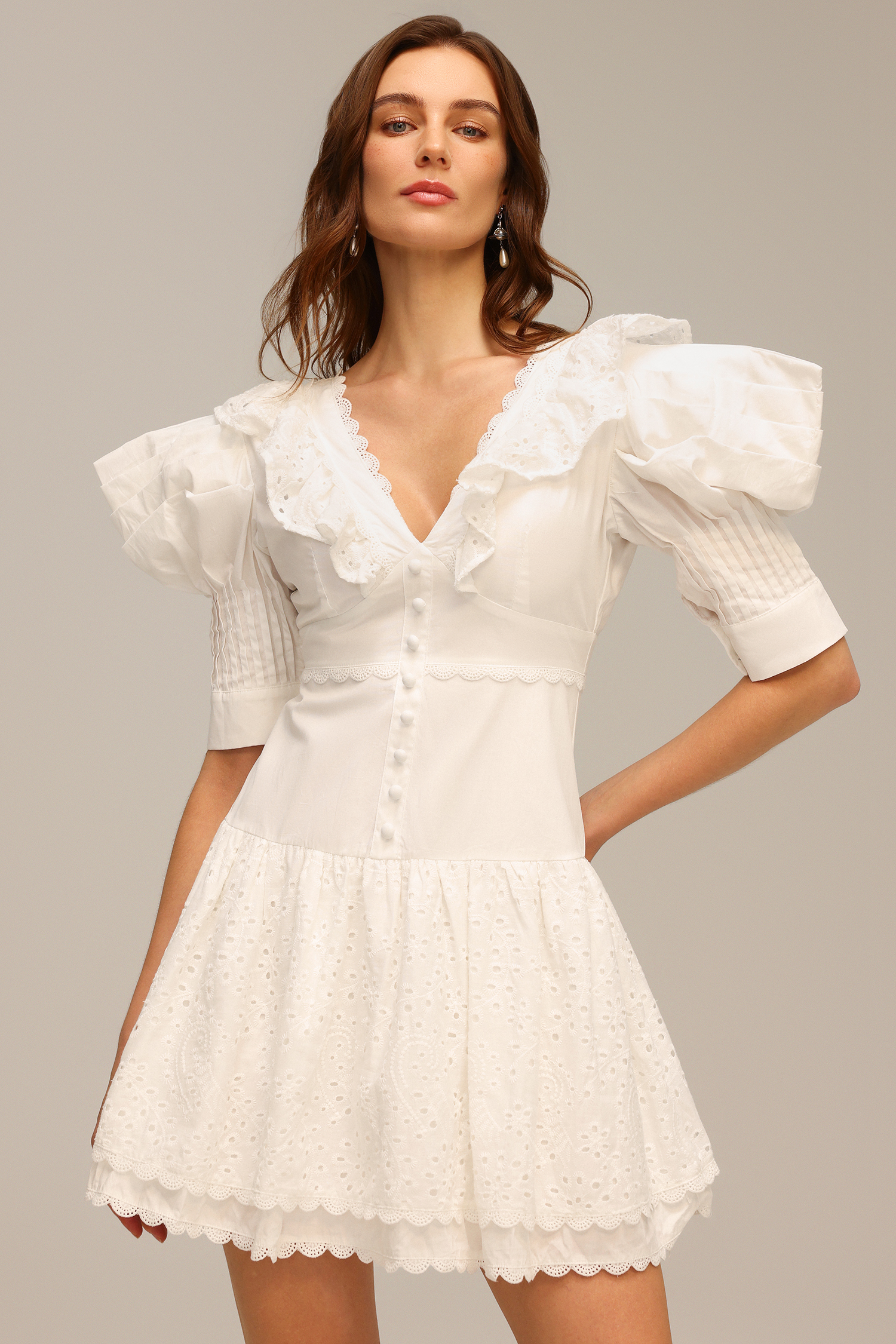 Esther V-Neck Floral Lace Mini Dress