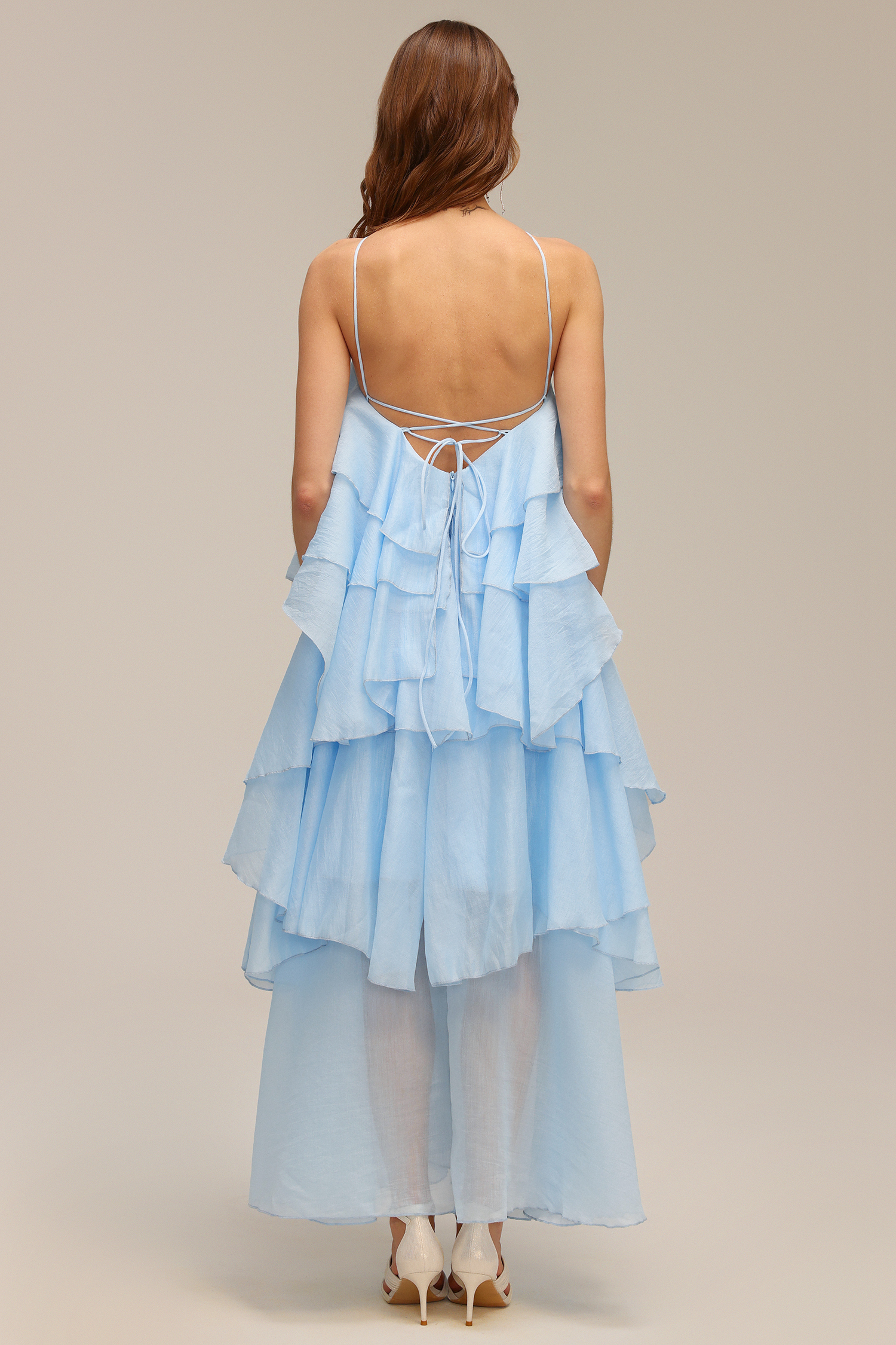 Shirley Sleeveless Flower Folds Maxi Dress