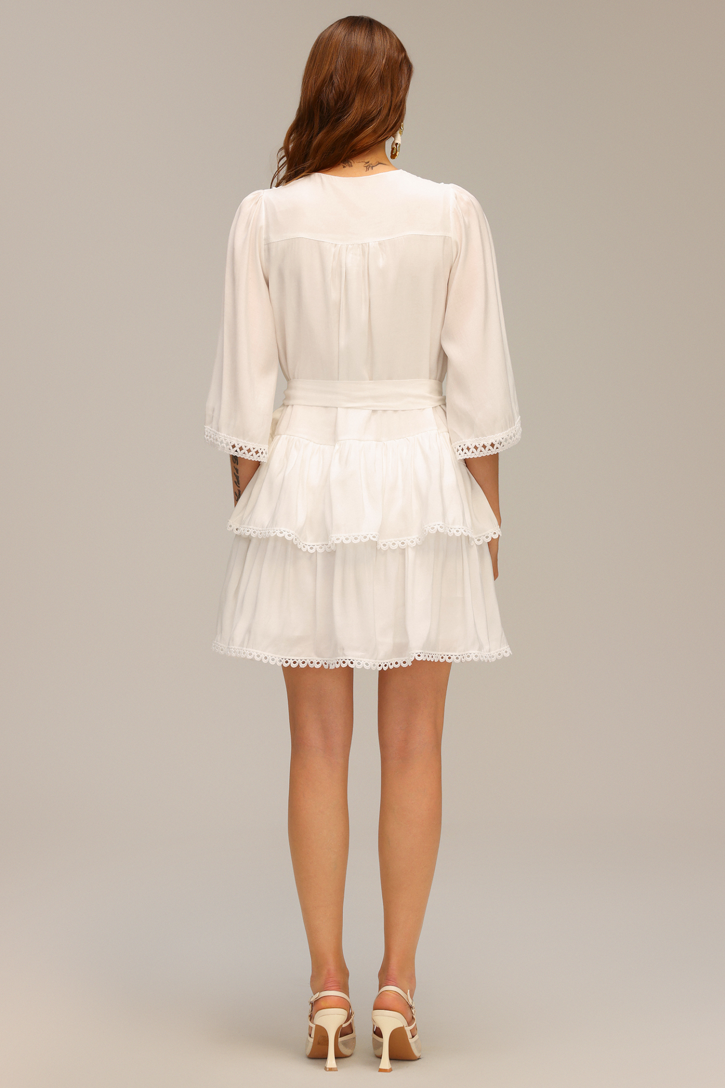 Dasaka V-Neck Lace Bowknot Mini Dress