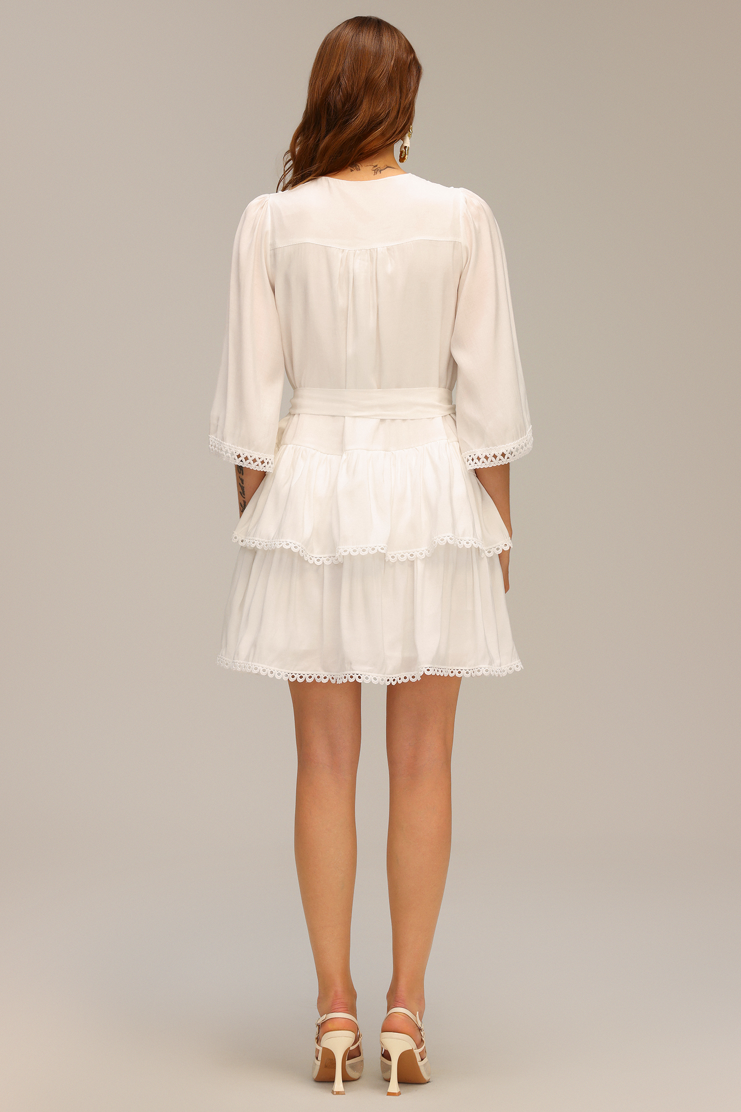 Dasaka V-Neck Lace Bowknot Mini Dress