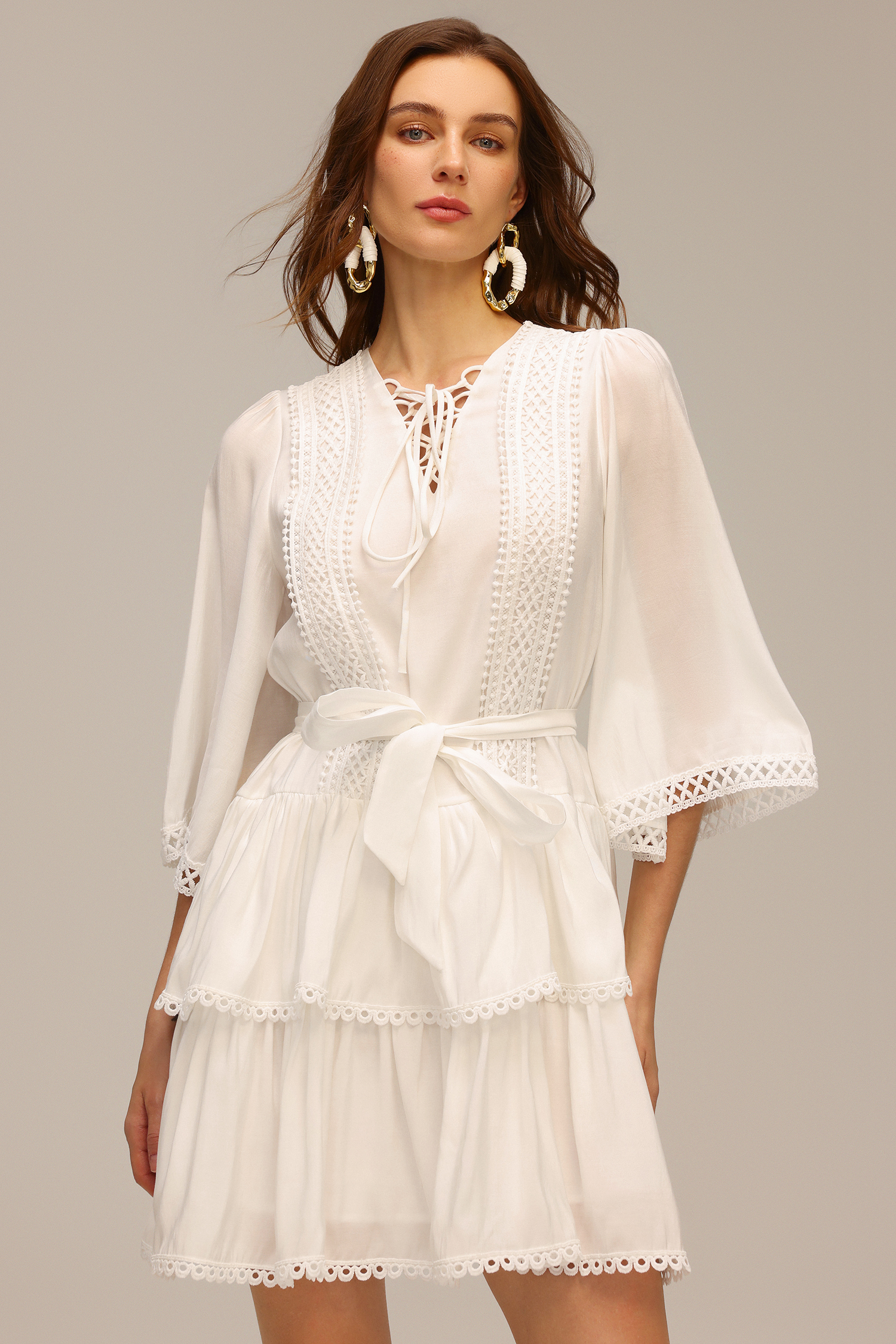 Dasaka V-Neck Lace Bowknot Mini Dress