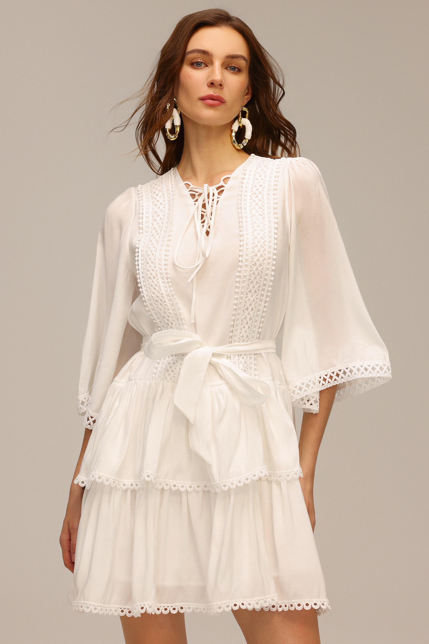 Dasaka V-Neck Lace Bowknot Mini Dress