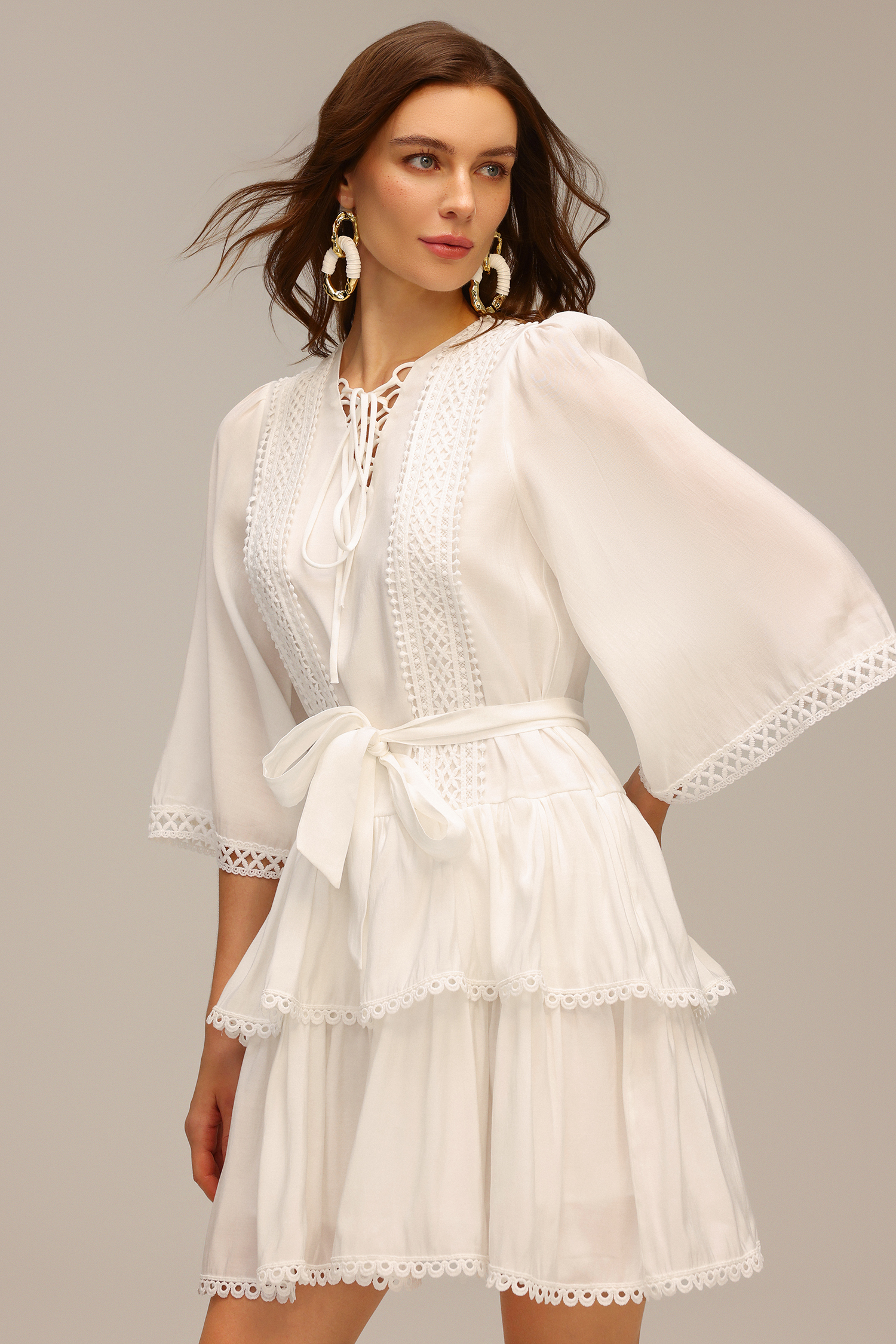 Dasaka V-Neck Lace Bowknot Mini Dress