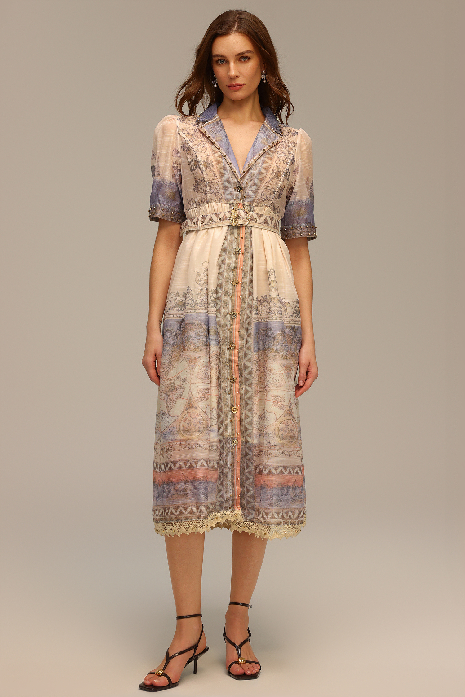 Kristie V-Neck Short Sleeve Floral Printed Midi Dress