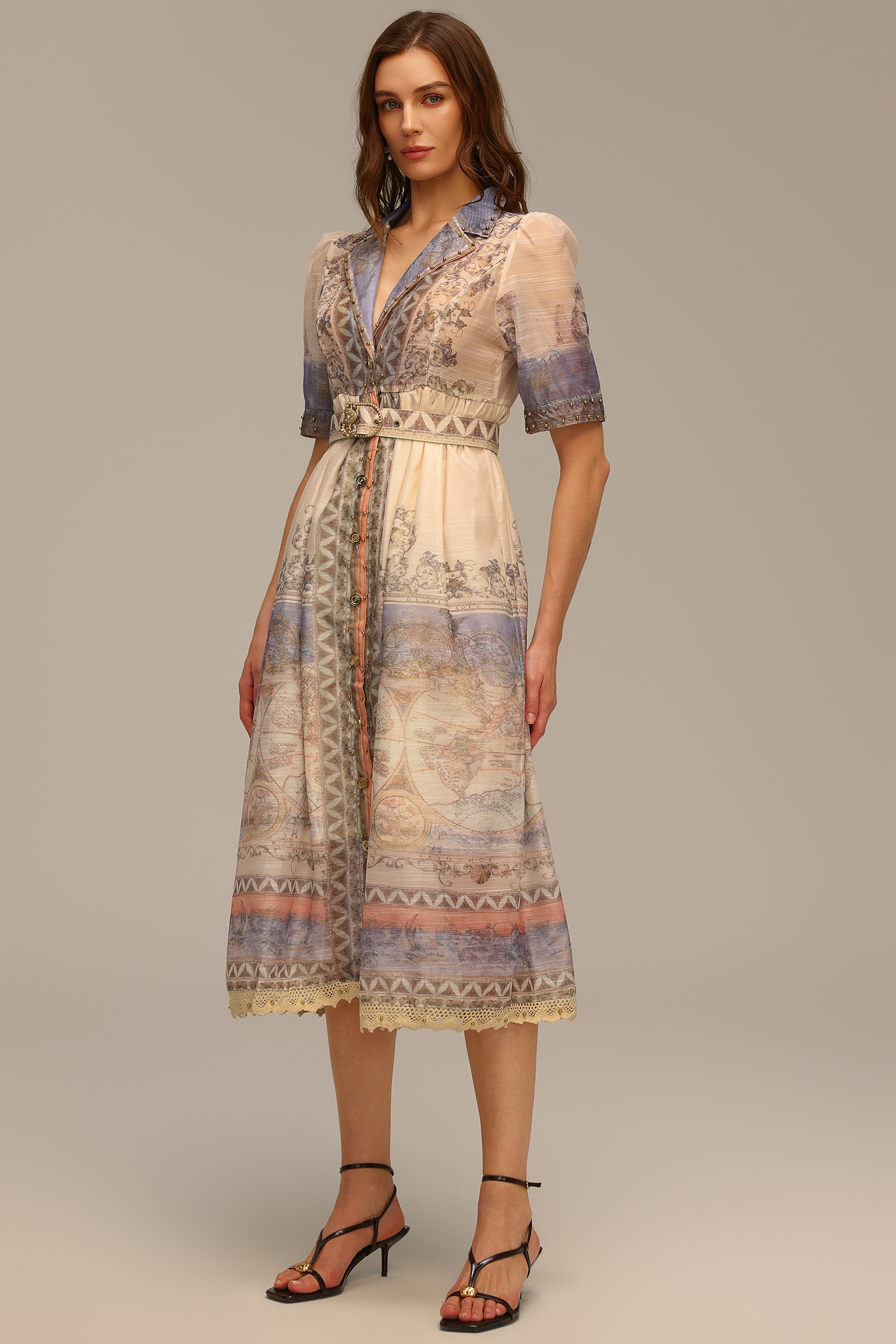 Kristie V-Neck Short Sleeve Floral Printed Midi Dress