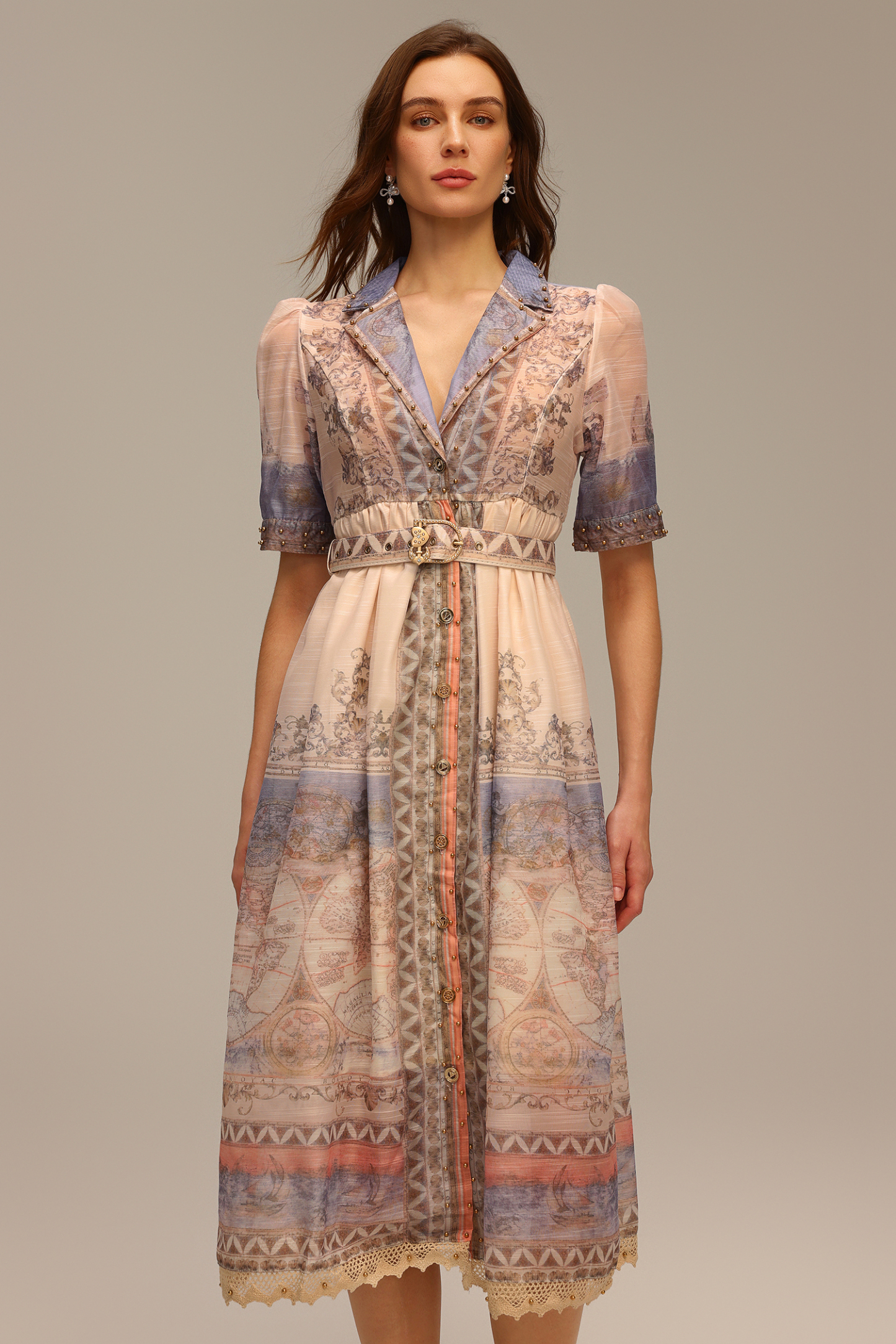 Kristie V-Neck Short Sleeve Floral Printed Midi Dress