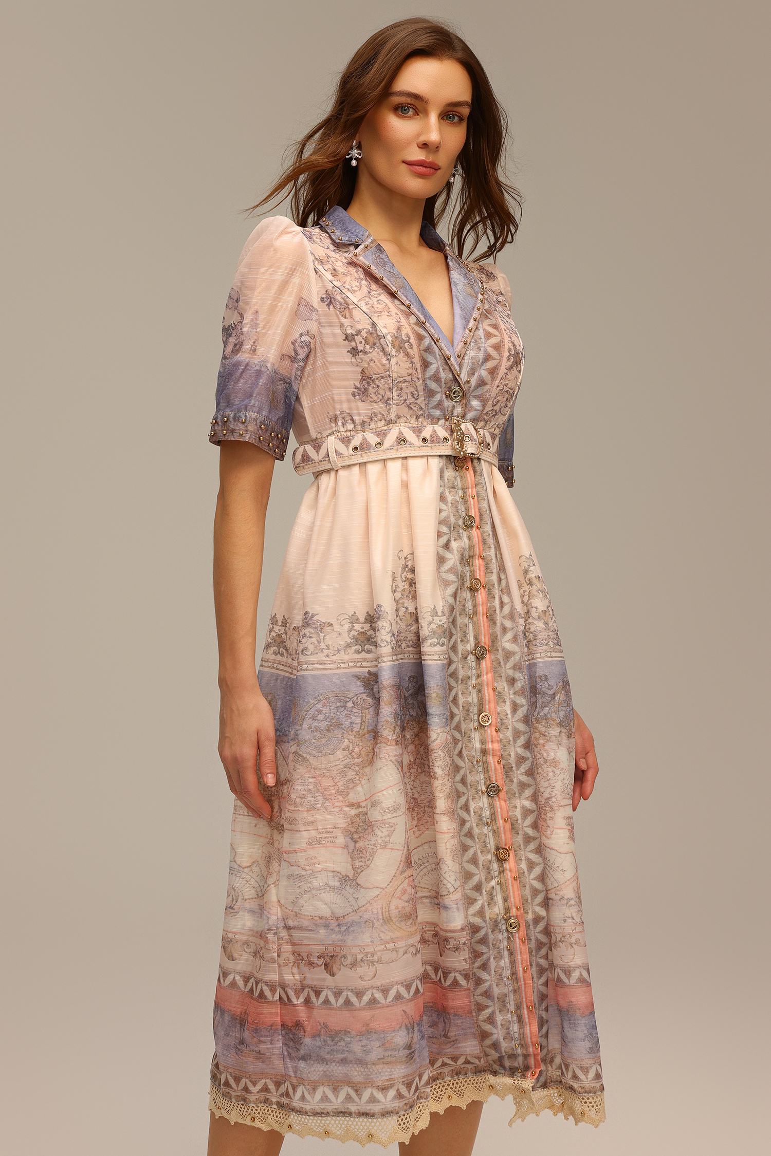 Kristie V-Neck Short Sleeve Floral Printed Midi Dress