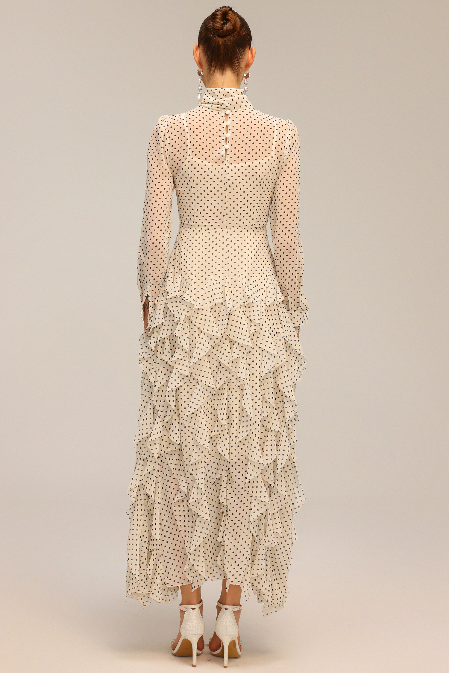 Elaia Dot Printed Long Sleeve Folds Maxi Dress