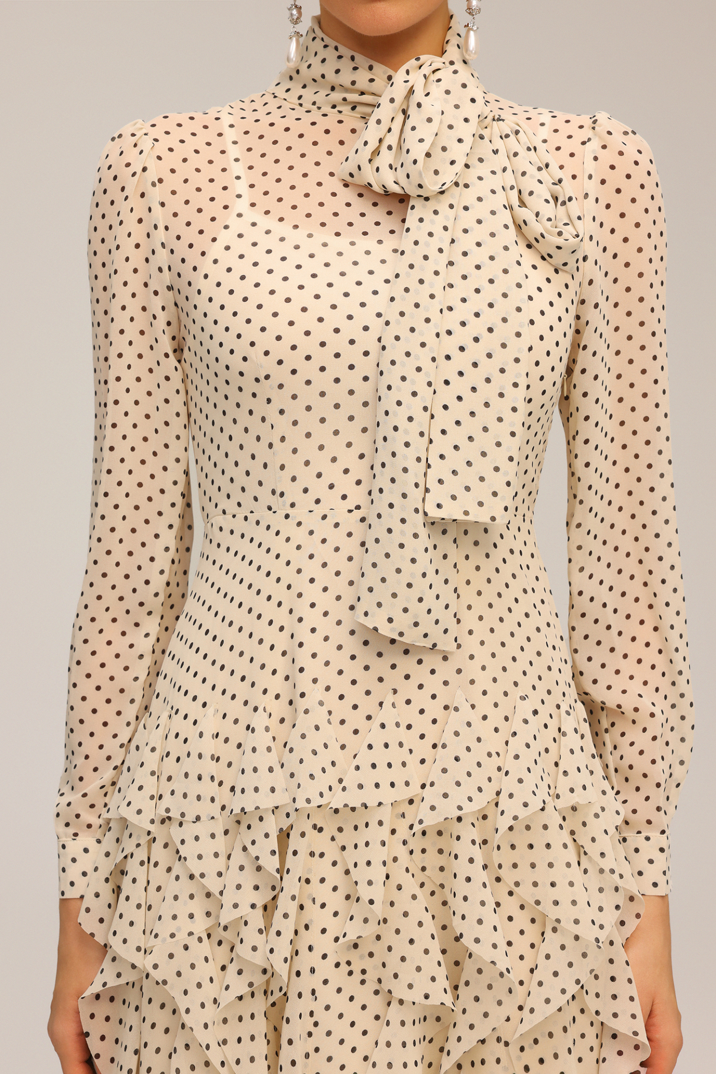 Elaia Dot Printed Long Sleeve Folds Maxi Dress