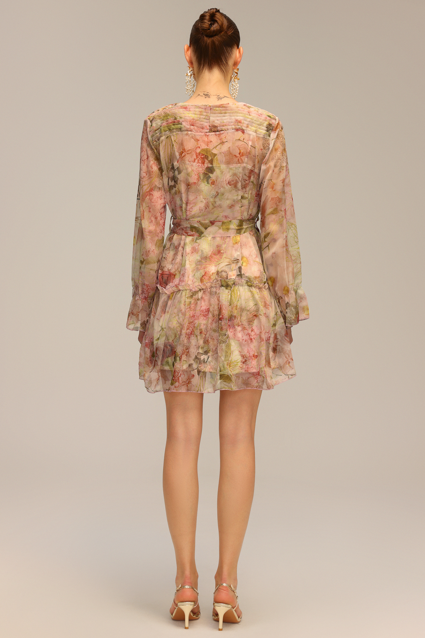 Lorena V-Neck Long Sleeve Floral Printed Mini Dress