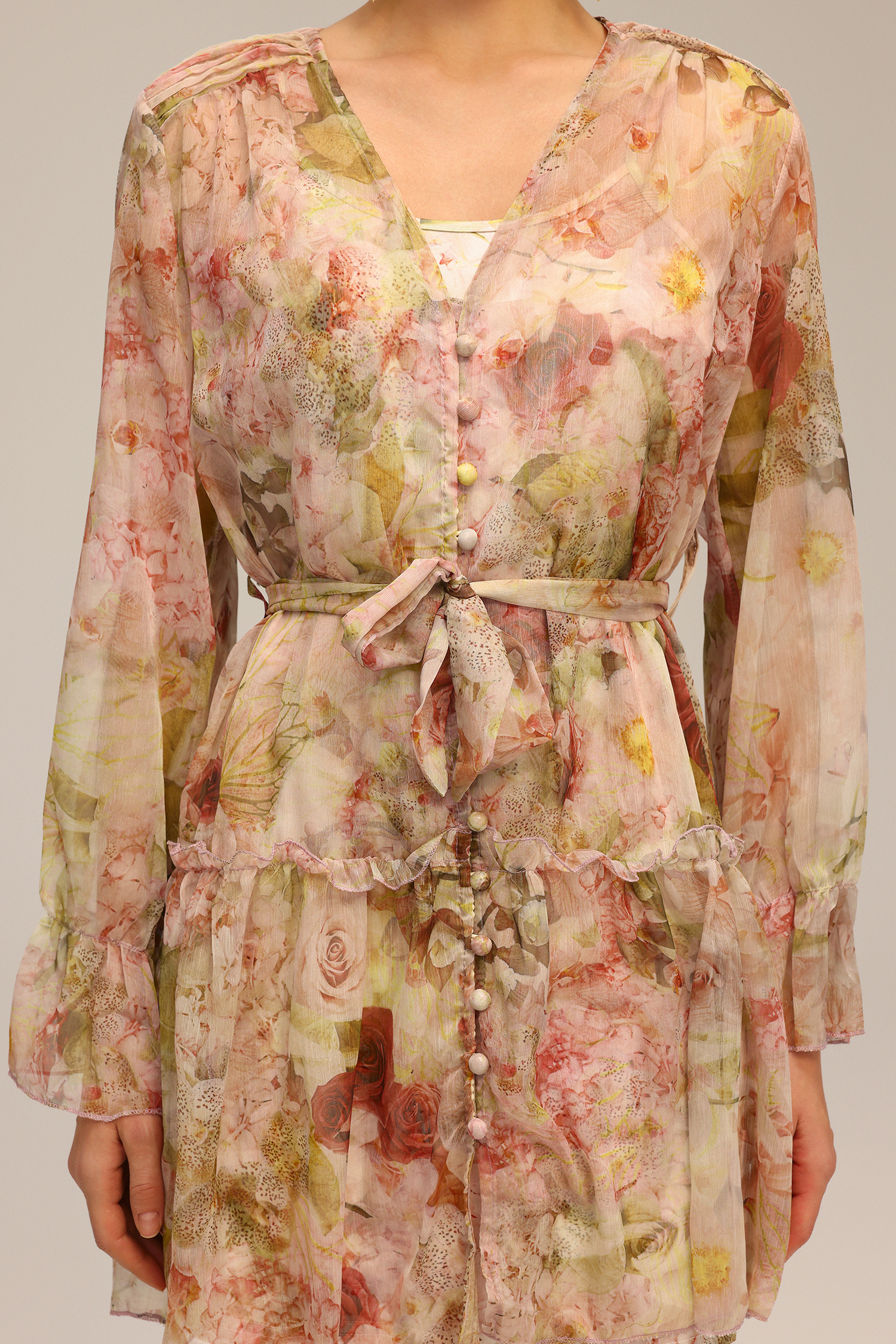 Lorena V-Neck Long Sleeve Floral Printed Mini Dress