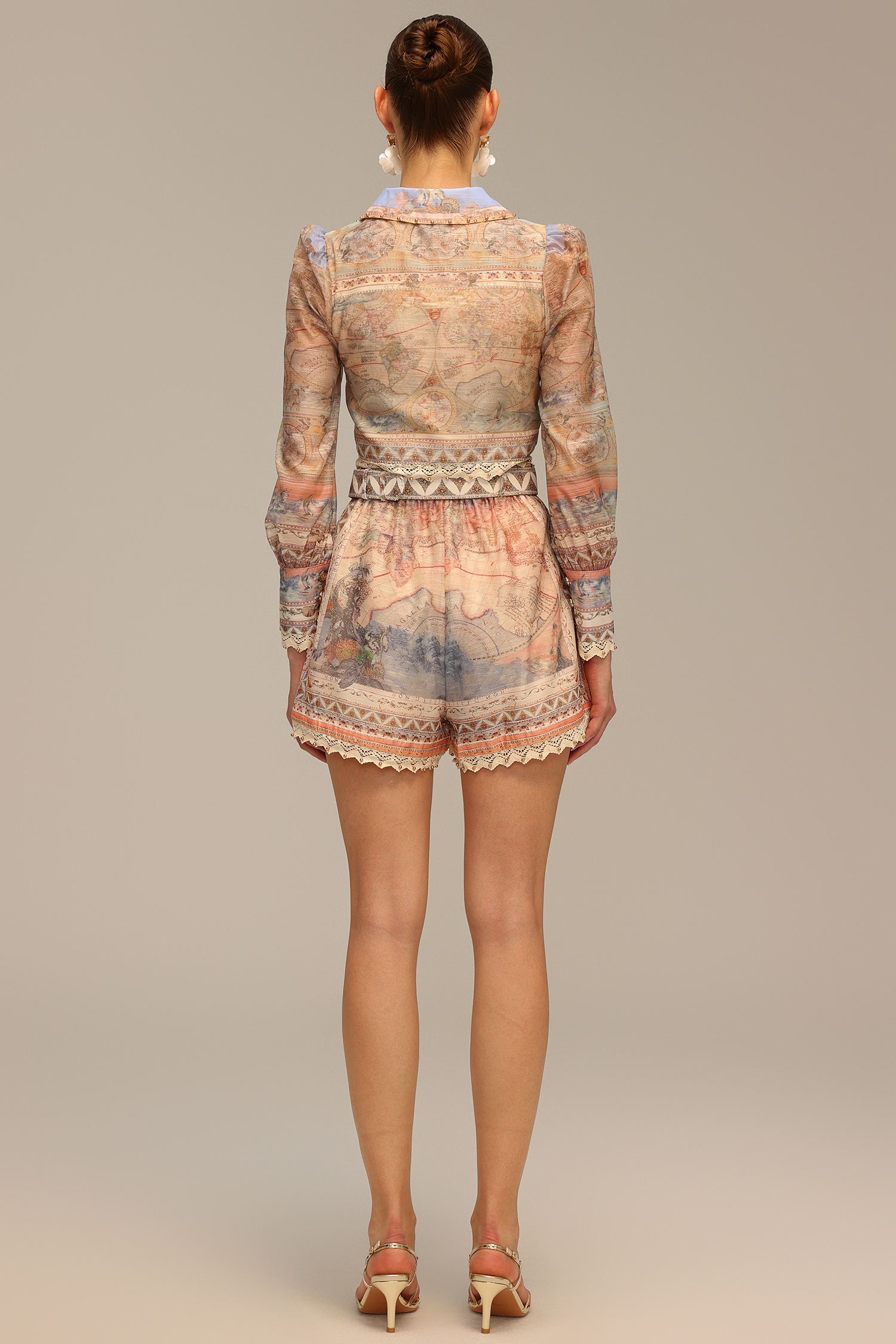 Gamora V-Neck Long Sleeve Printed Top And Shorts Two-Piece Set