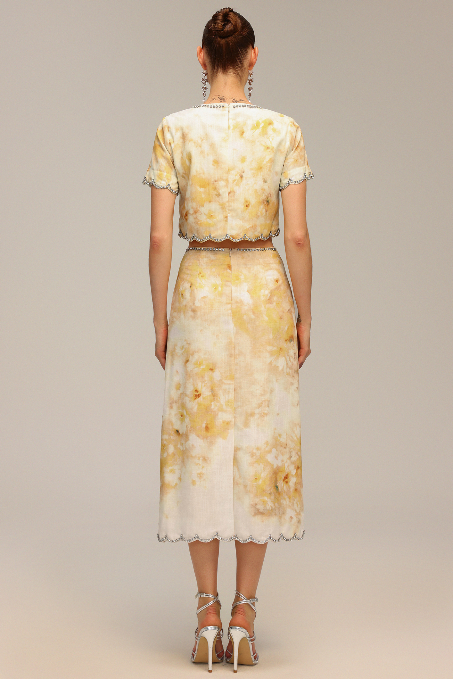 Ymire Diamond Floral Printed Short Sleeve Top And Skirt Two-Piece Set