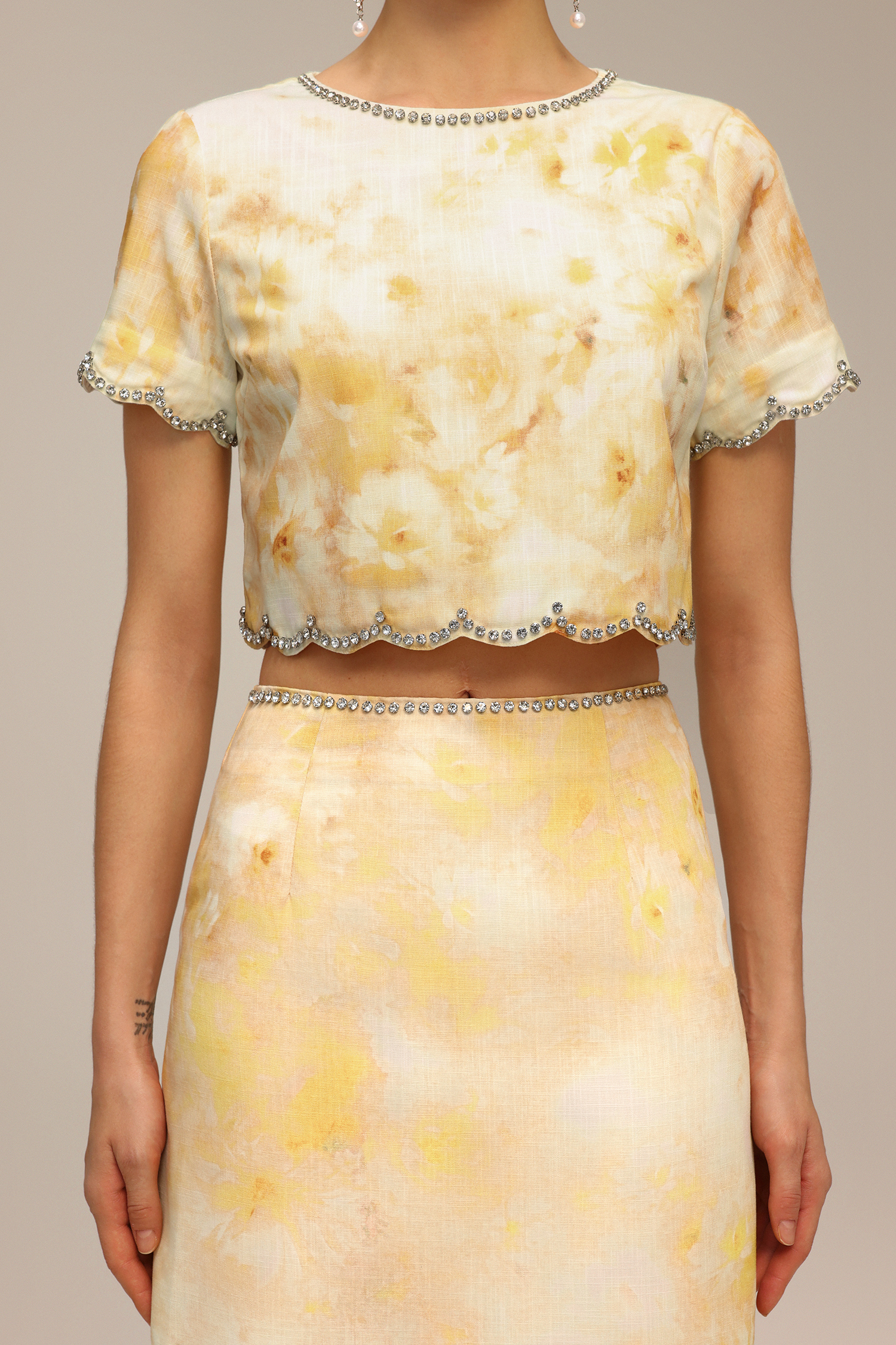 Ymire Diamond Floral Printed Short Sleeve Top And Skirt Two-Piece Set