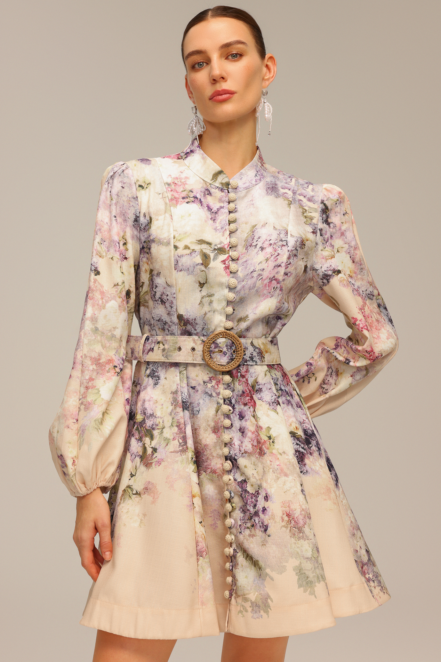 Patti Long Sleeve Floral Printed Mini Dress