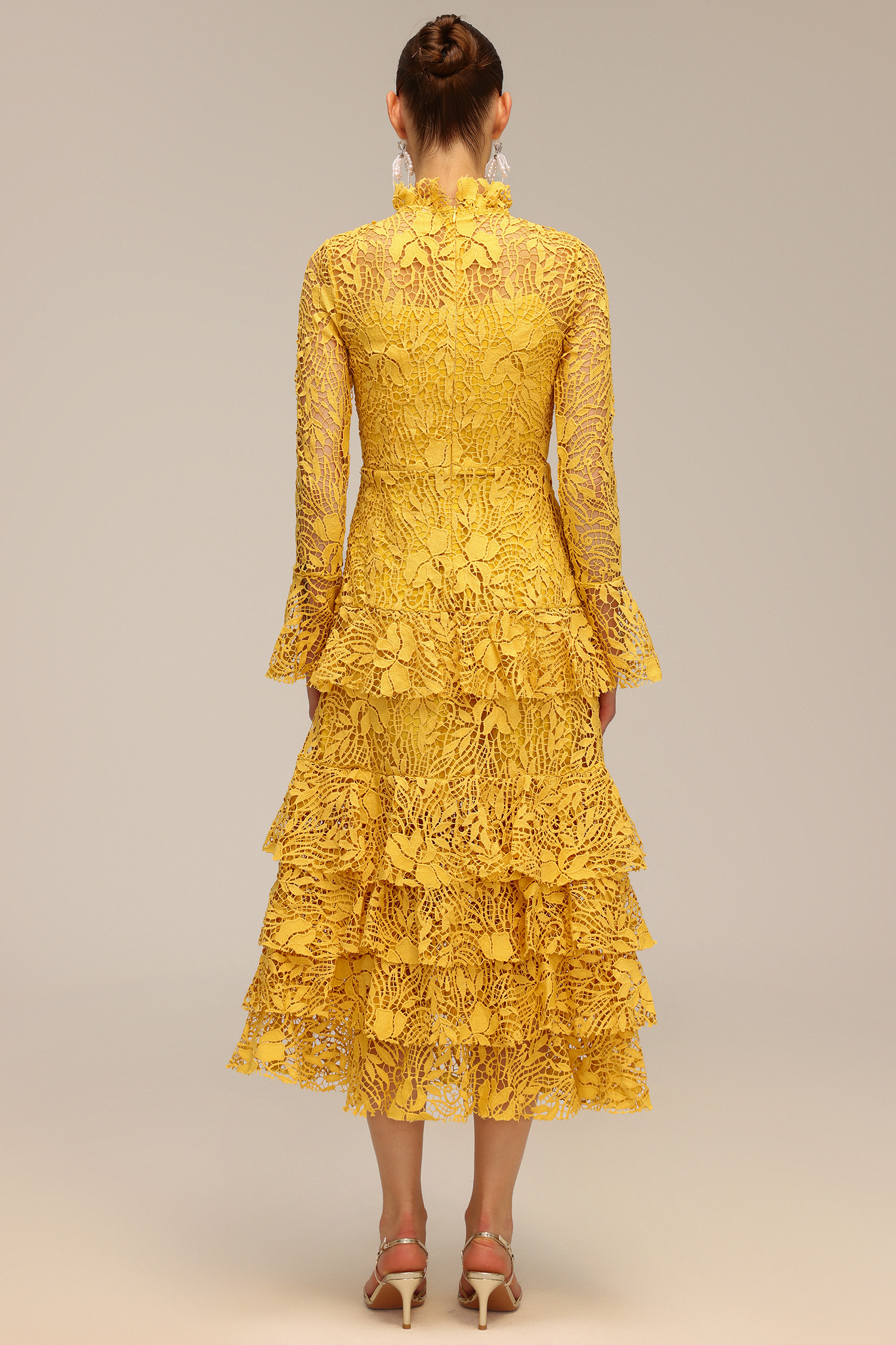 Miranda Long Sleeve Folds Lace Hollow Out Maxi Dress