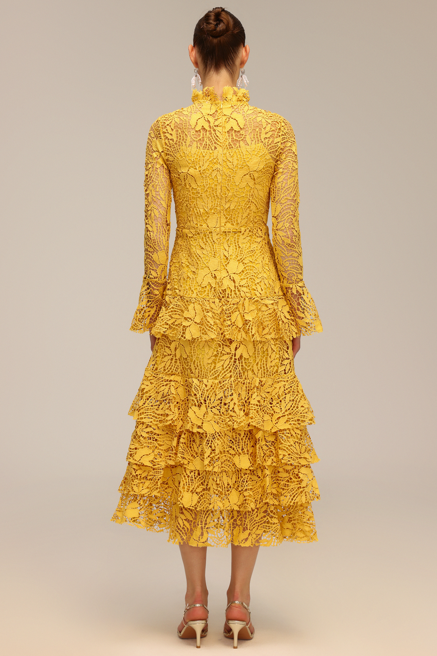 Miranda Long Sleeve Folds Lace Hollow Out Maxi Dress