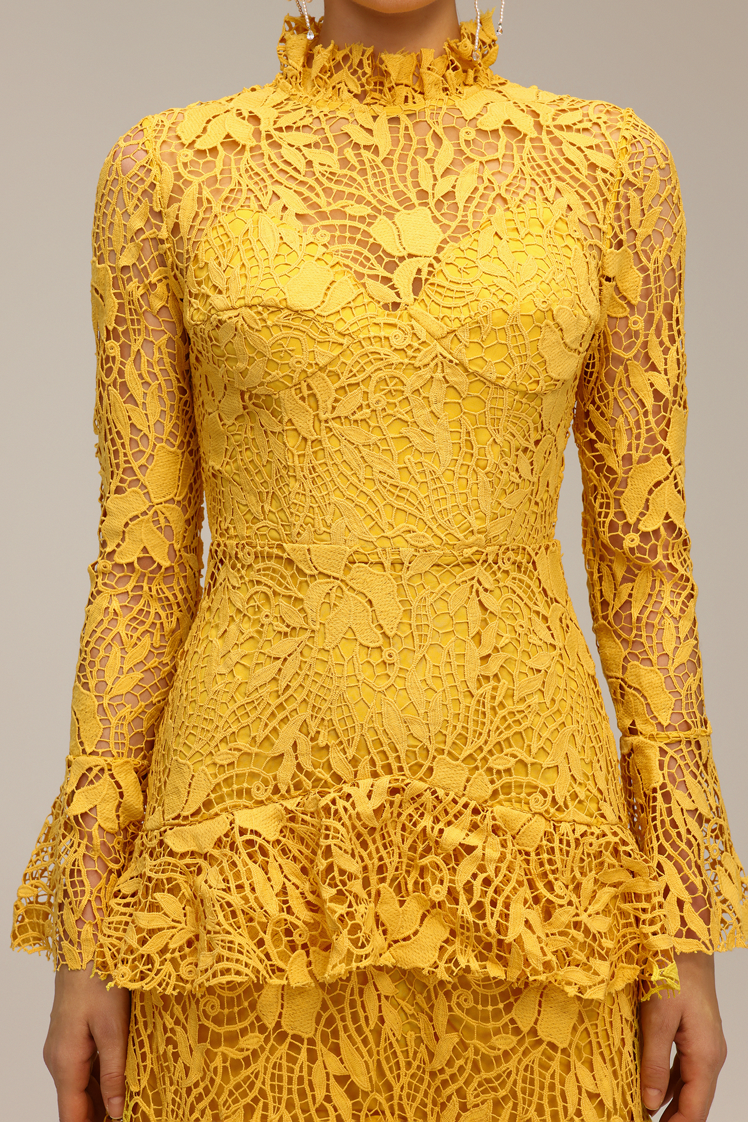 Miranda Long Sleeve Folds Lace Hollow Out Maxi Dress