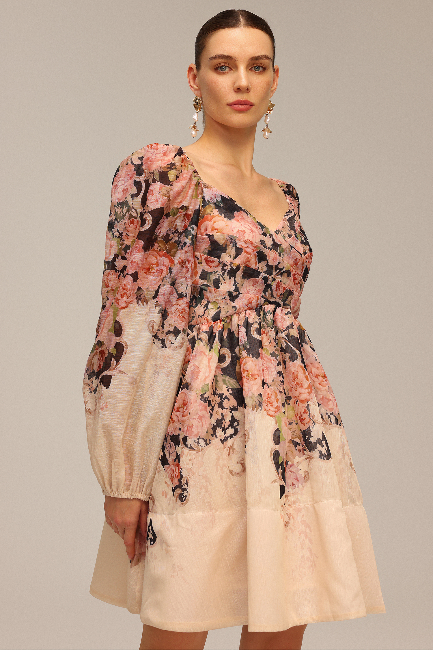 Madison Long Sleeve Floral Printed Mini Dress