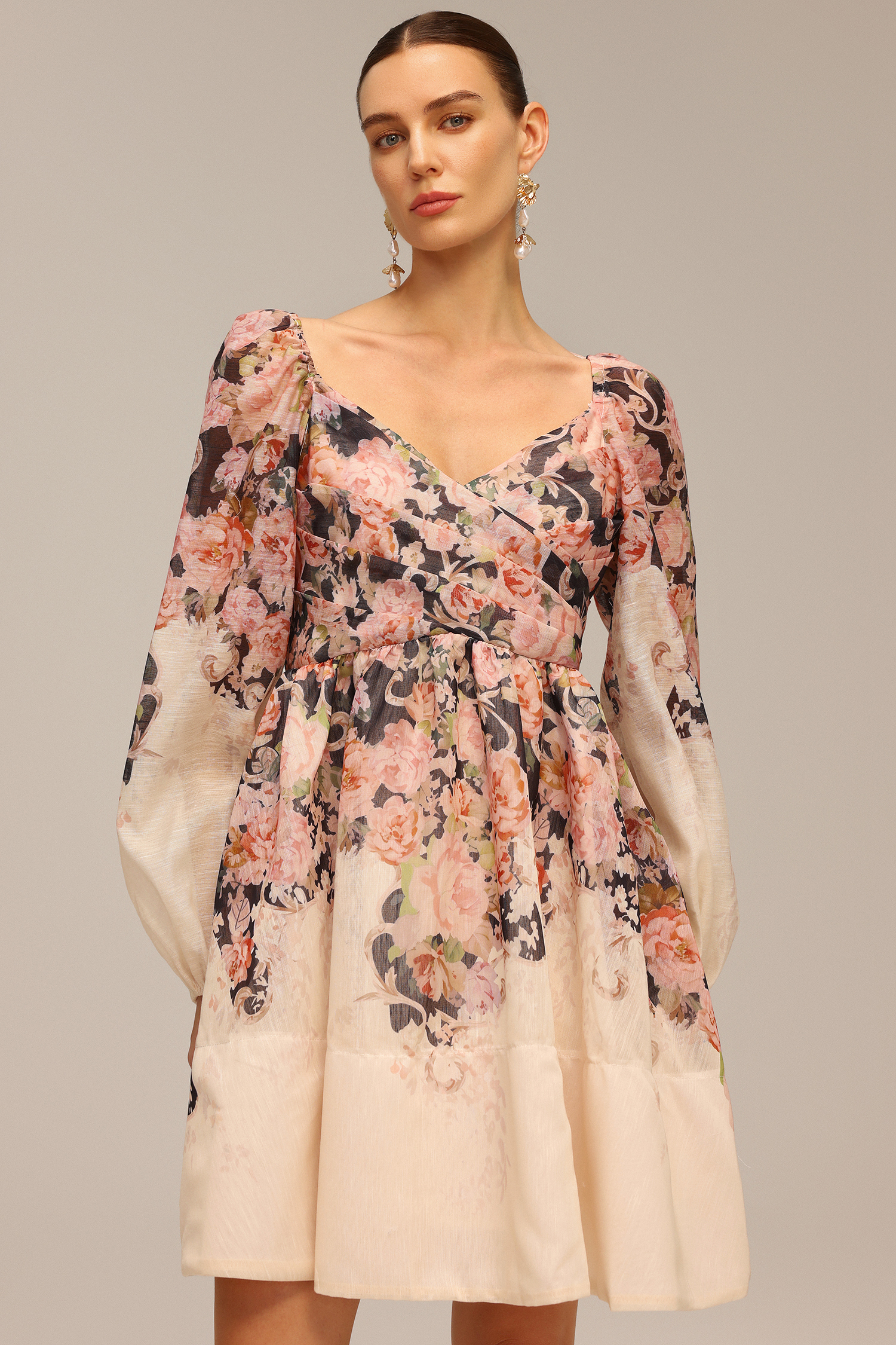 Madison Long Sleeve Floral Printed Mini Dress