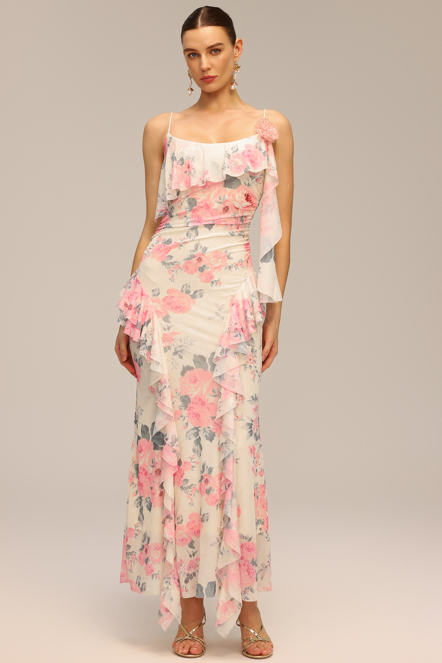Noor Halter Printed Flowers Maxi Dress