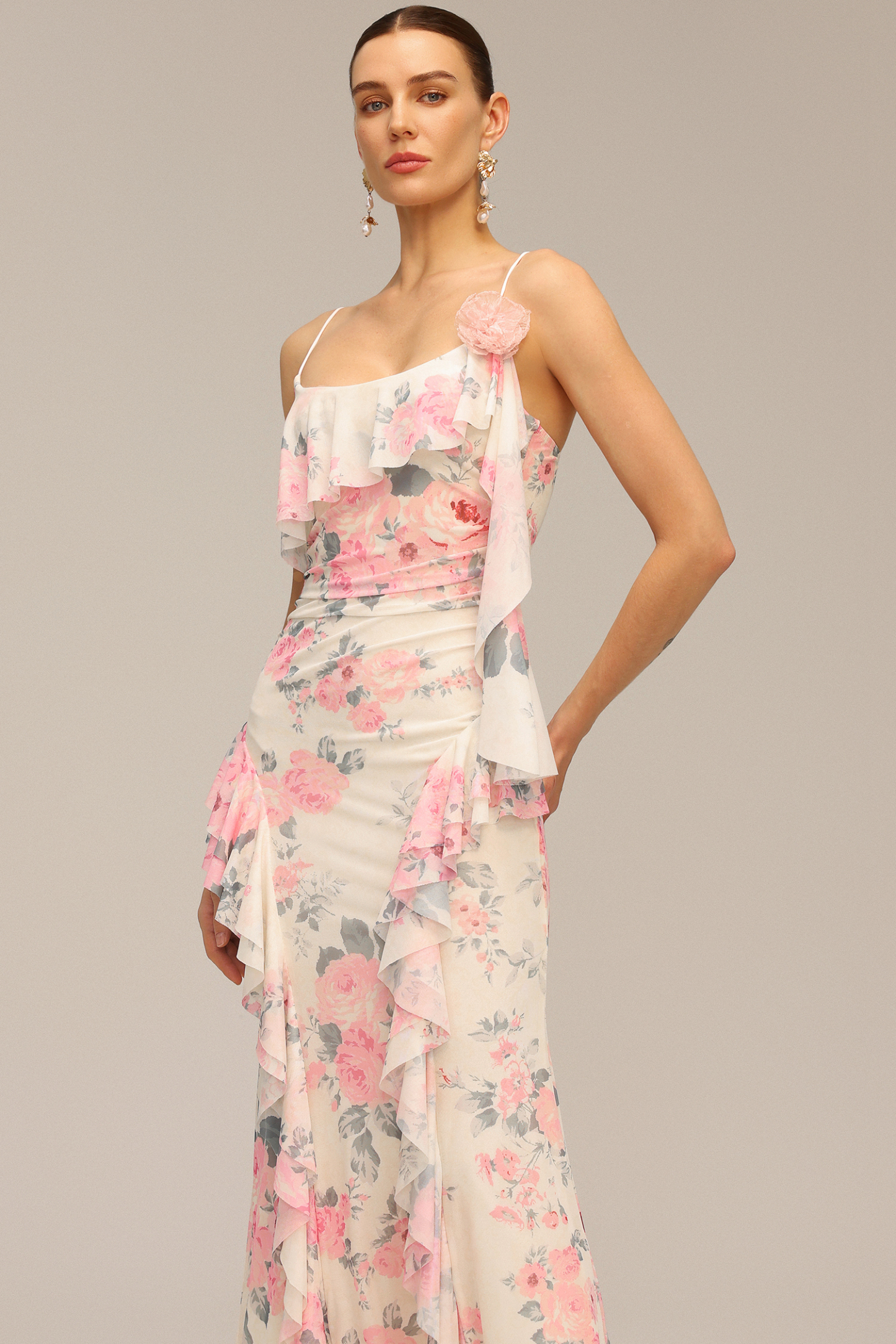 Noor Halter Printed Flowers Maxi Dress