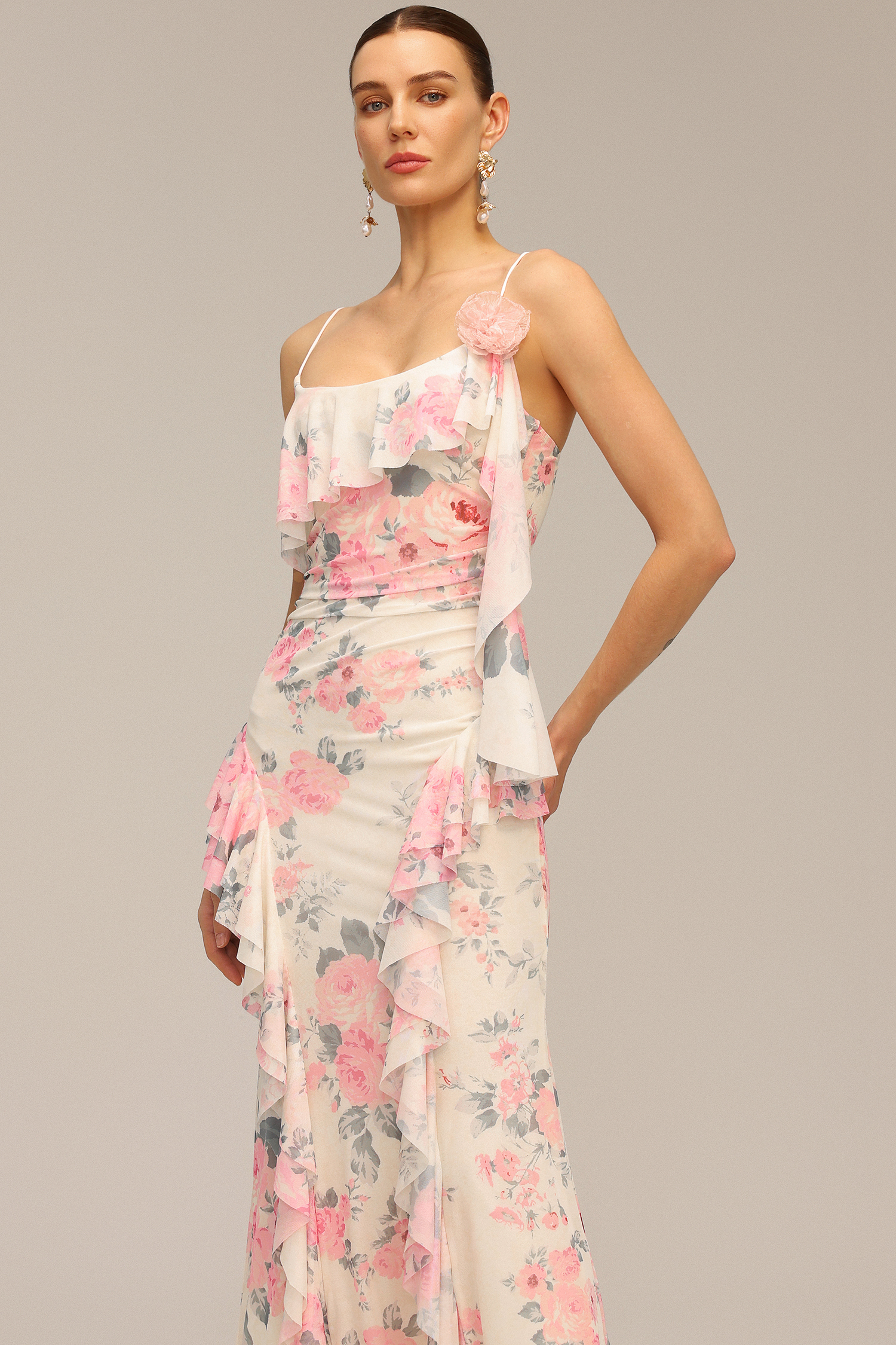 Noor Halter Printed Flowers Maxi Dress