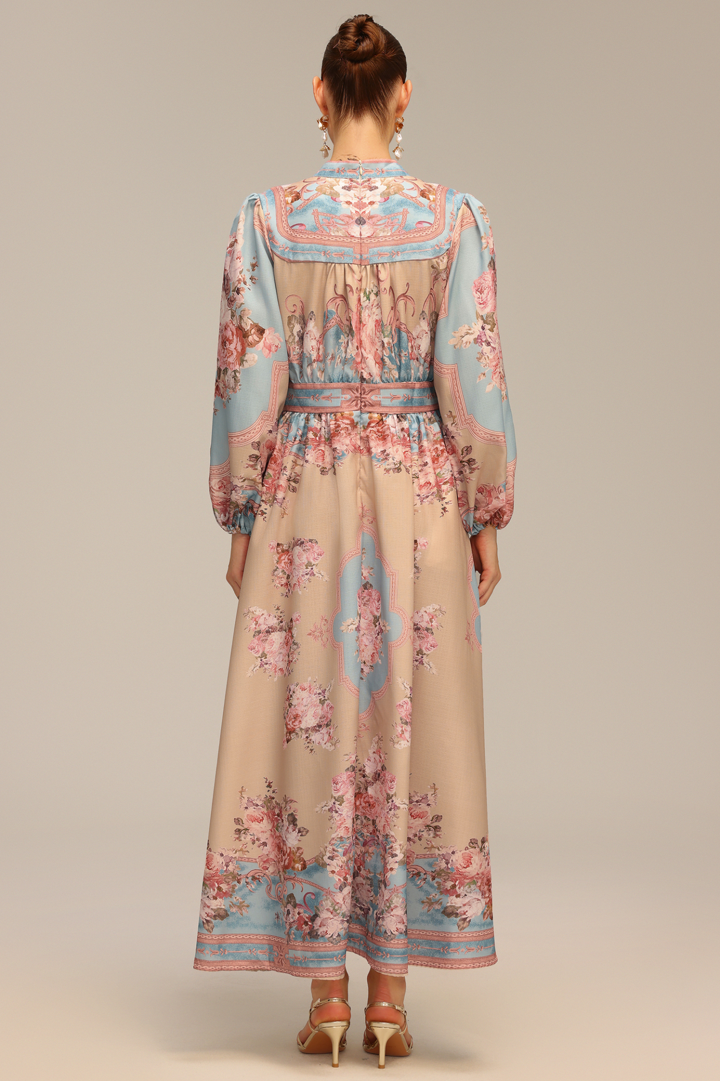 Dorte Long Sleeve Floral Printed Maxi Dress