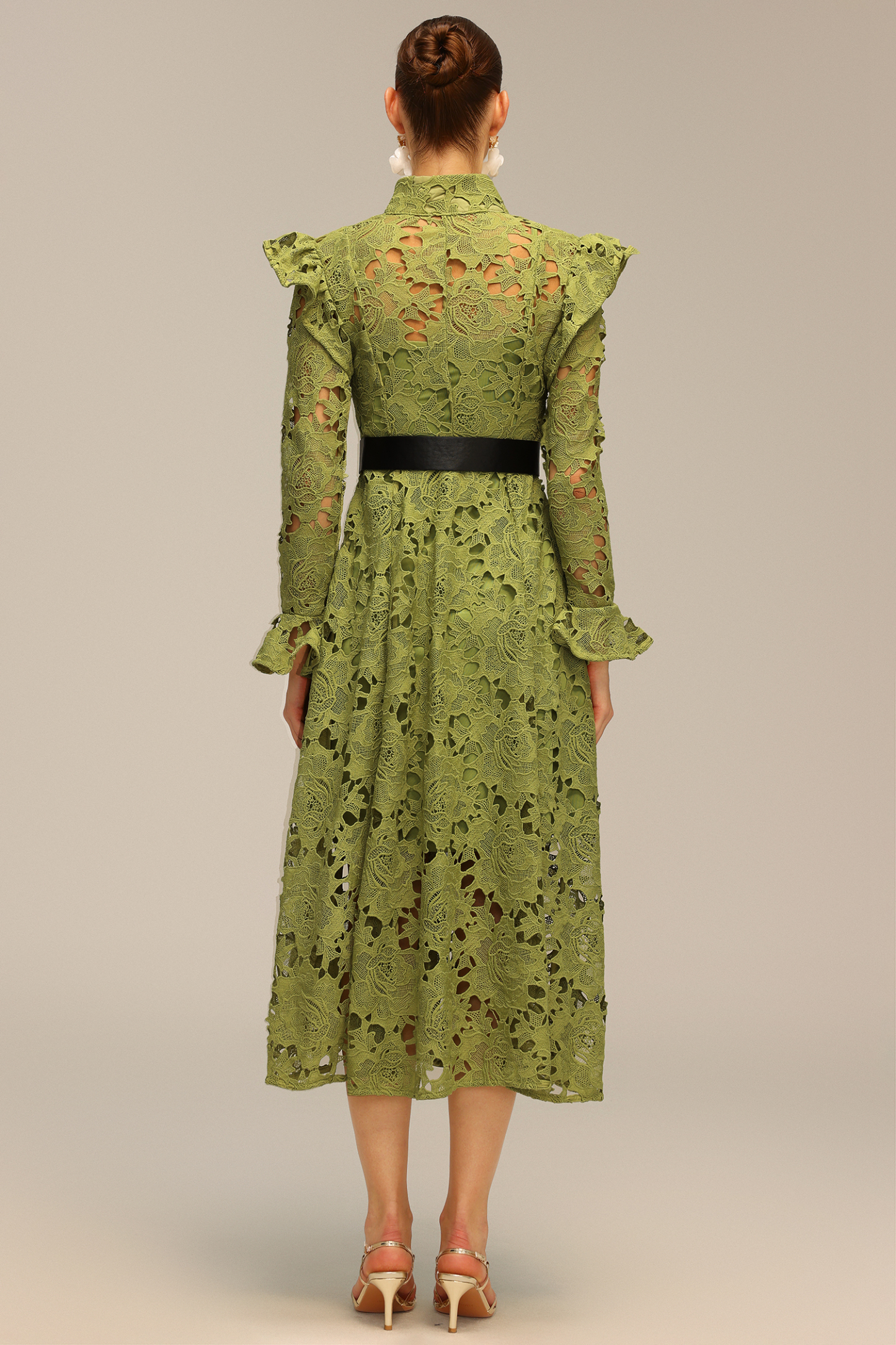 Jenn Hollow Out Long Sleeve Lace Midi Dress