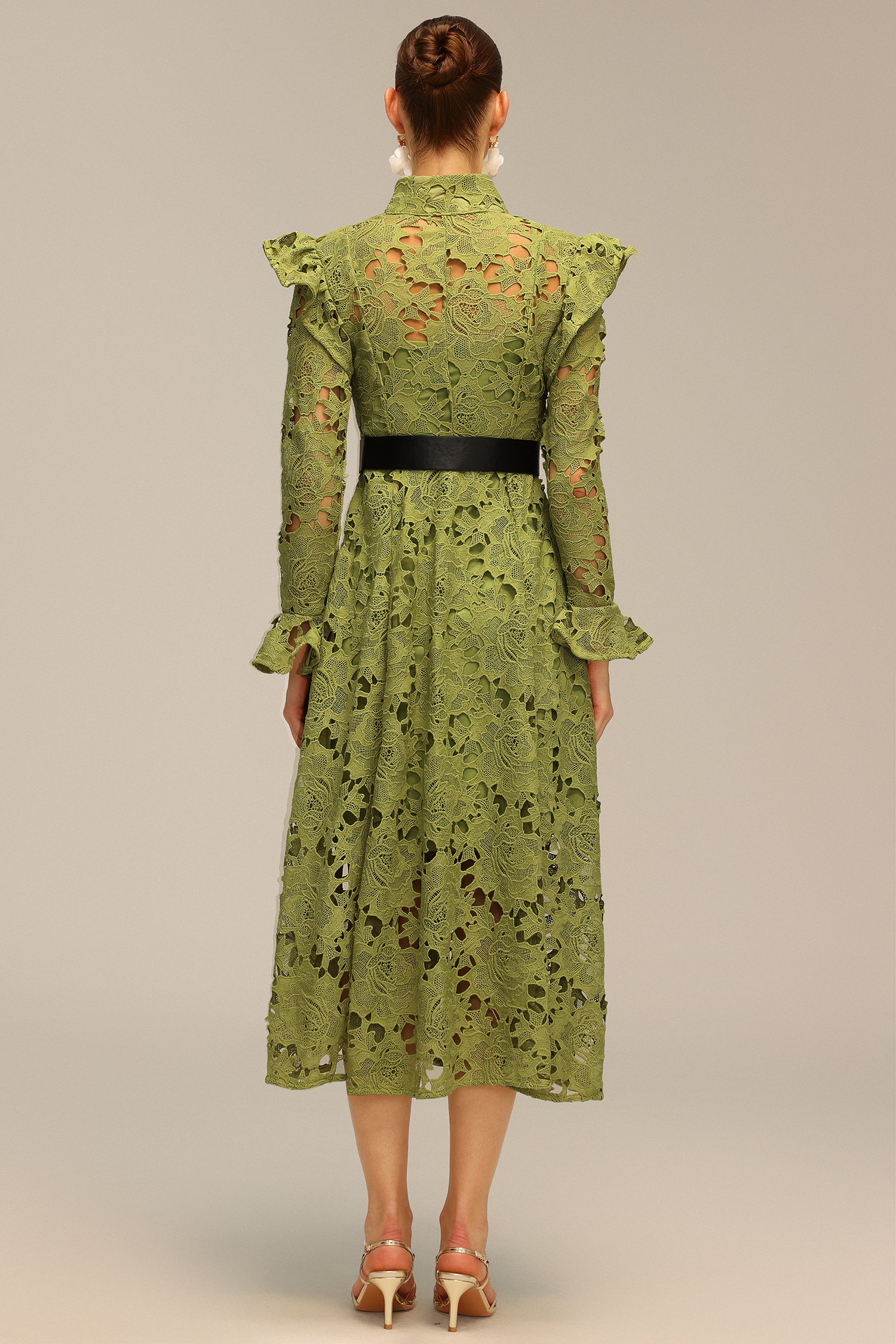 Jenn Hollow Out Long Sleeve Lace Midi Dress