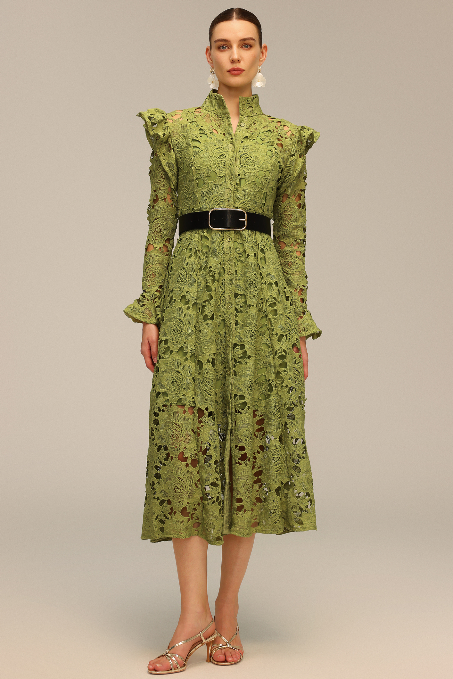 Jenn Hollow Out Long Sleeve Lace Midi Dress