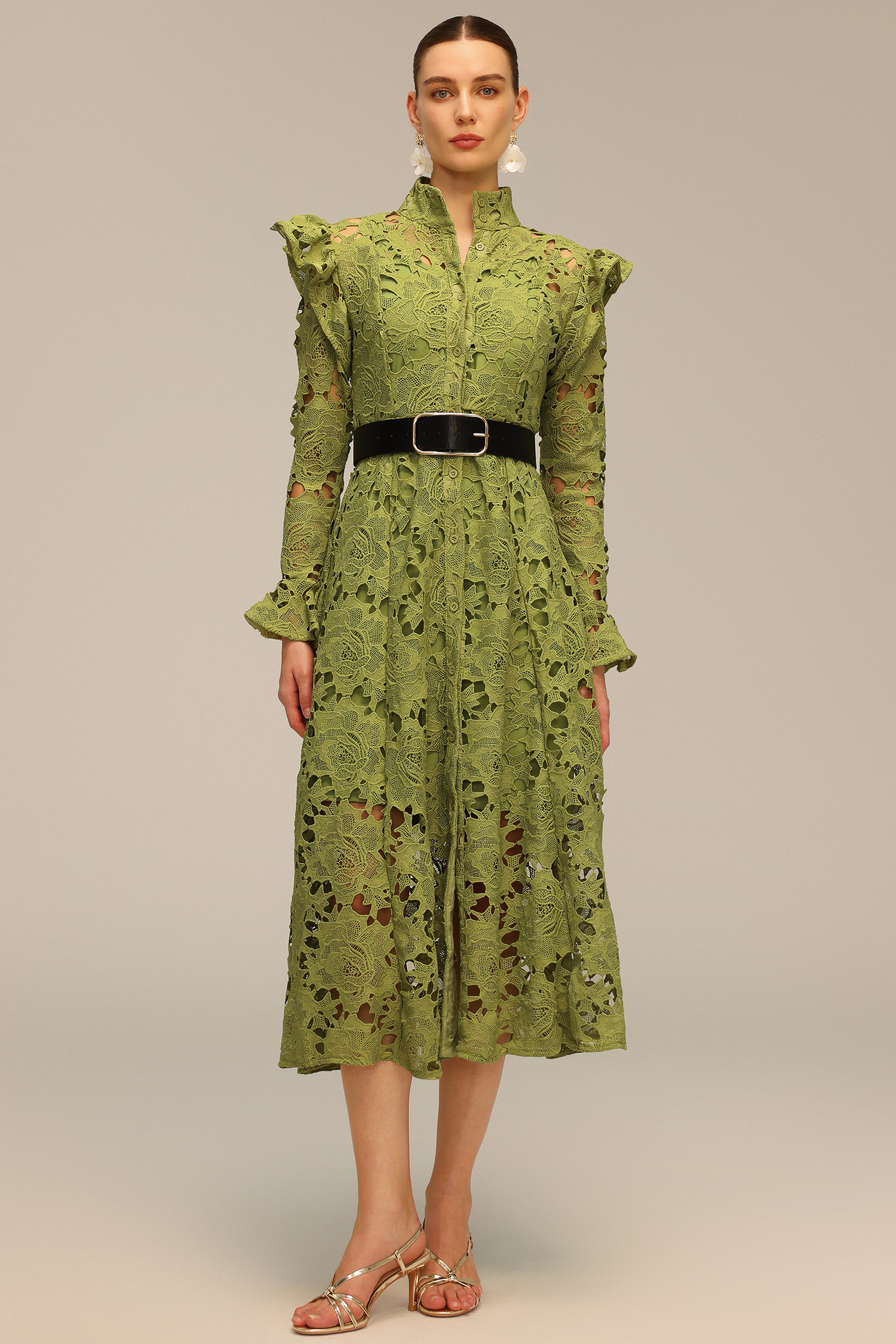 Jenn Hollow Out Long Sleeve Lace Midi Dress