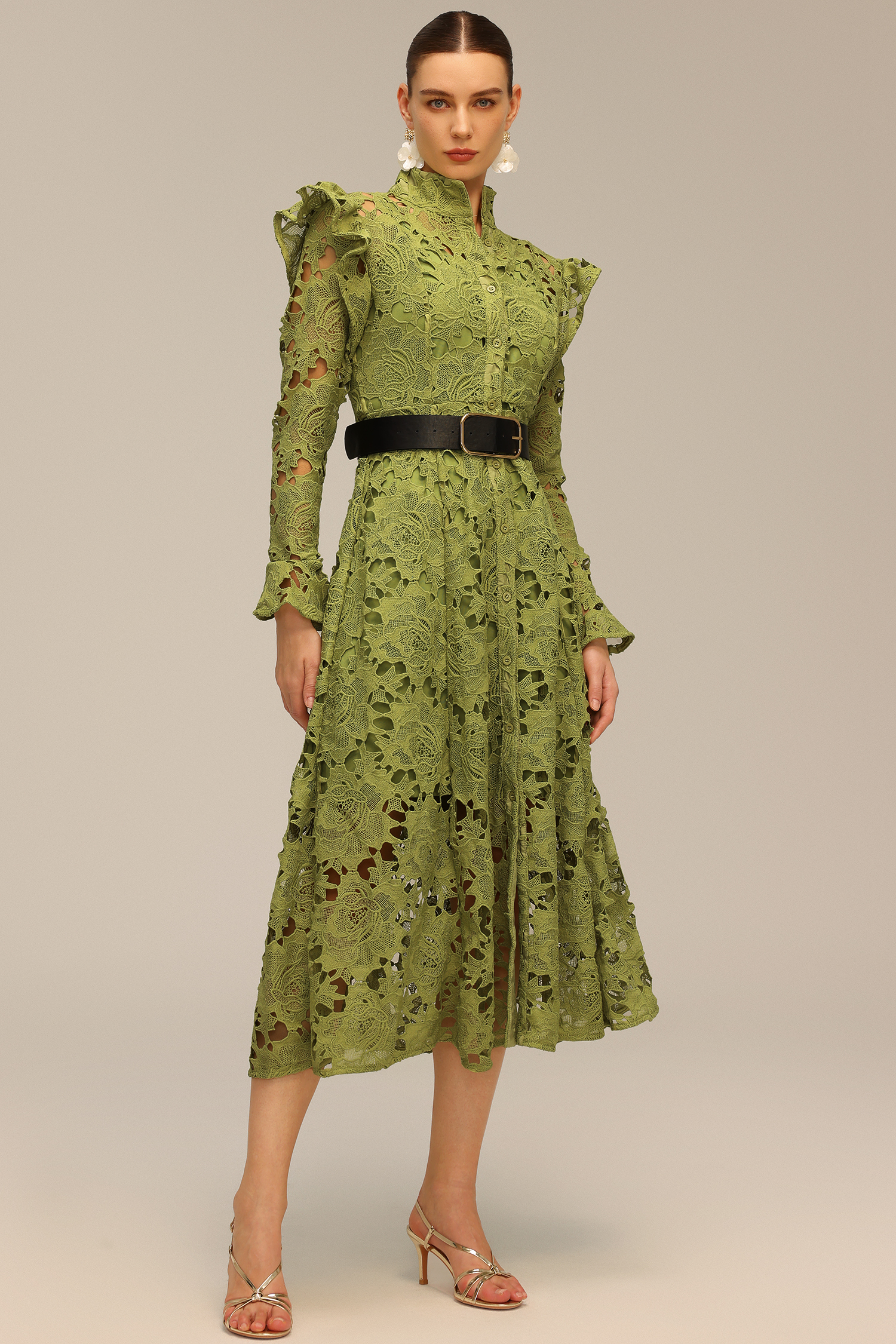 Jenn Hollow Out Long Sleeve Lace Midi Dress