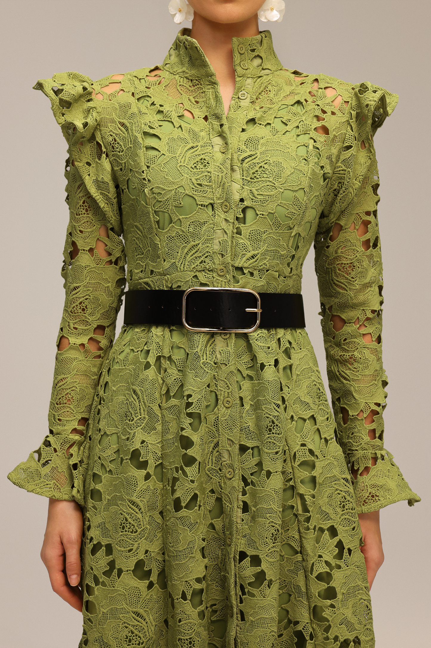 Jenn Hollow Out Long Sleeve Lace Midi Dress