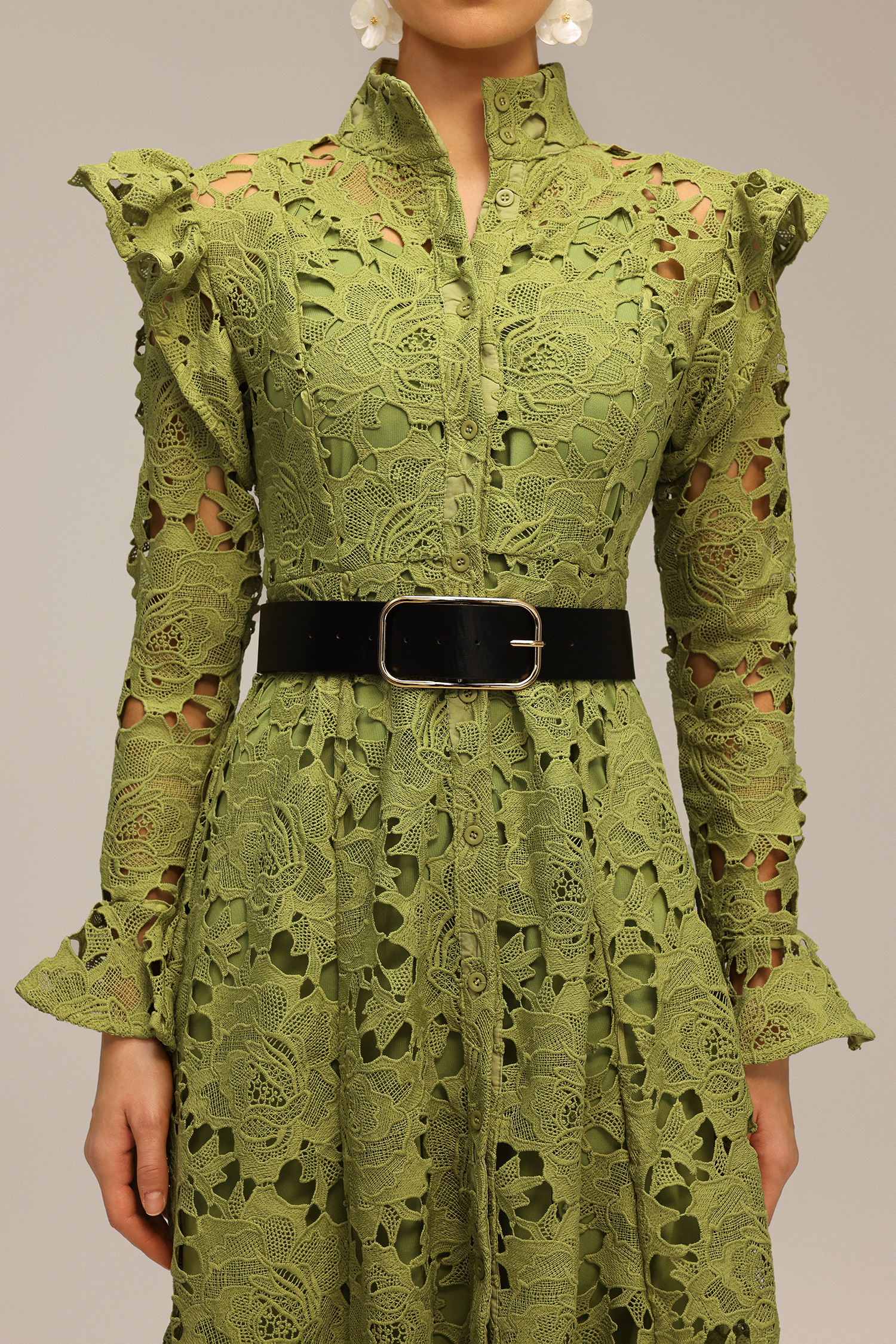 Jenn Hollow Out Long Sleeve Lace Midi Dress