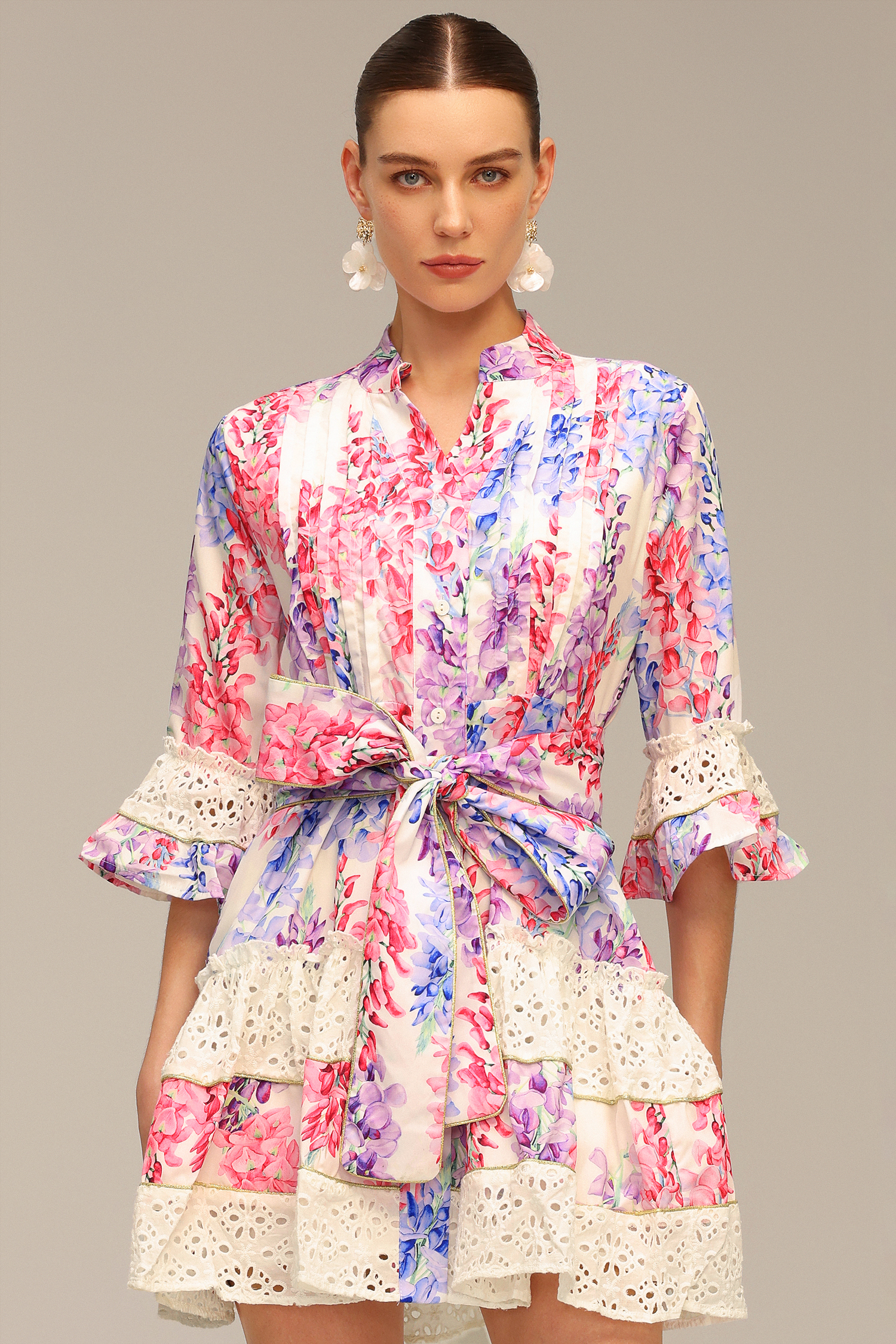 Zohara Lace Floral Printed Mini Dress