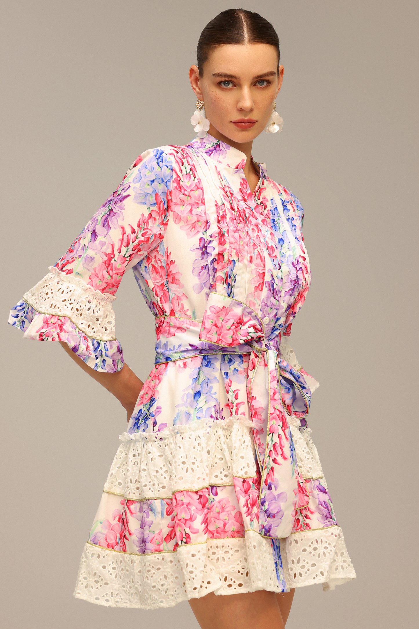 Zohara Lace Floral Printed Mini Dress